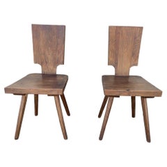 Solid Oak Brutalist Chalet Chairs, 1960s, Set of 2