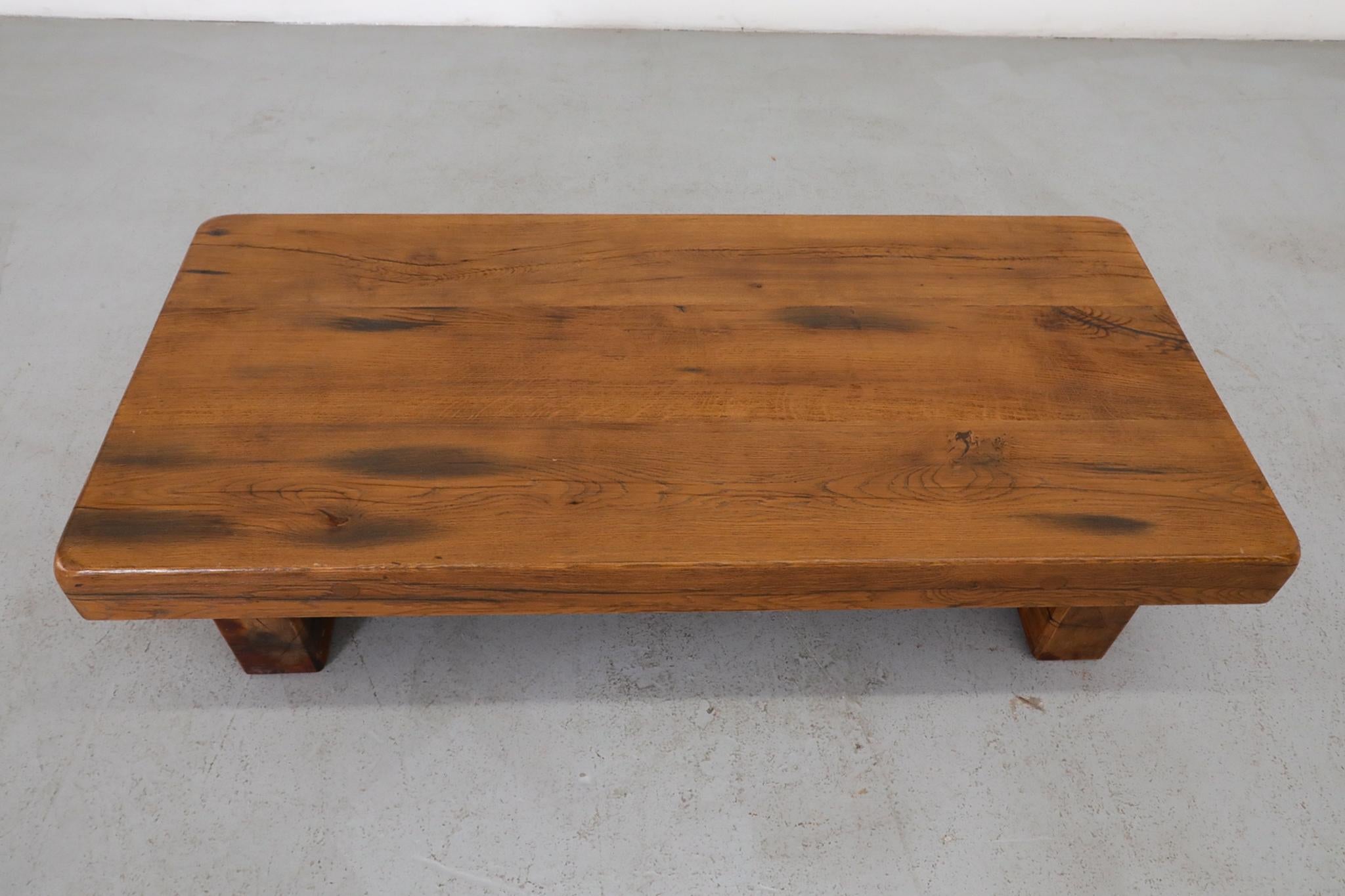 Solid Oak Brutalist Coffee Table Inspired by Pierre Chapo 5
