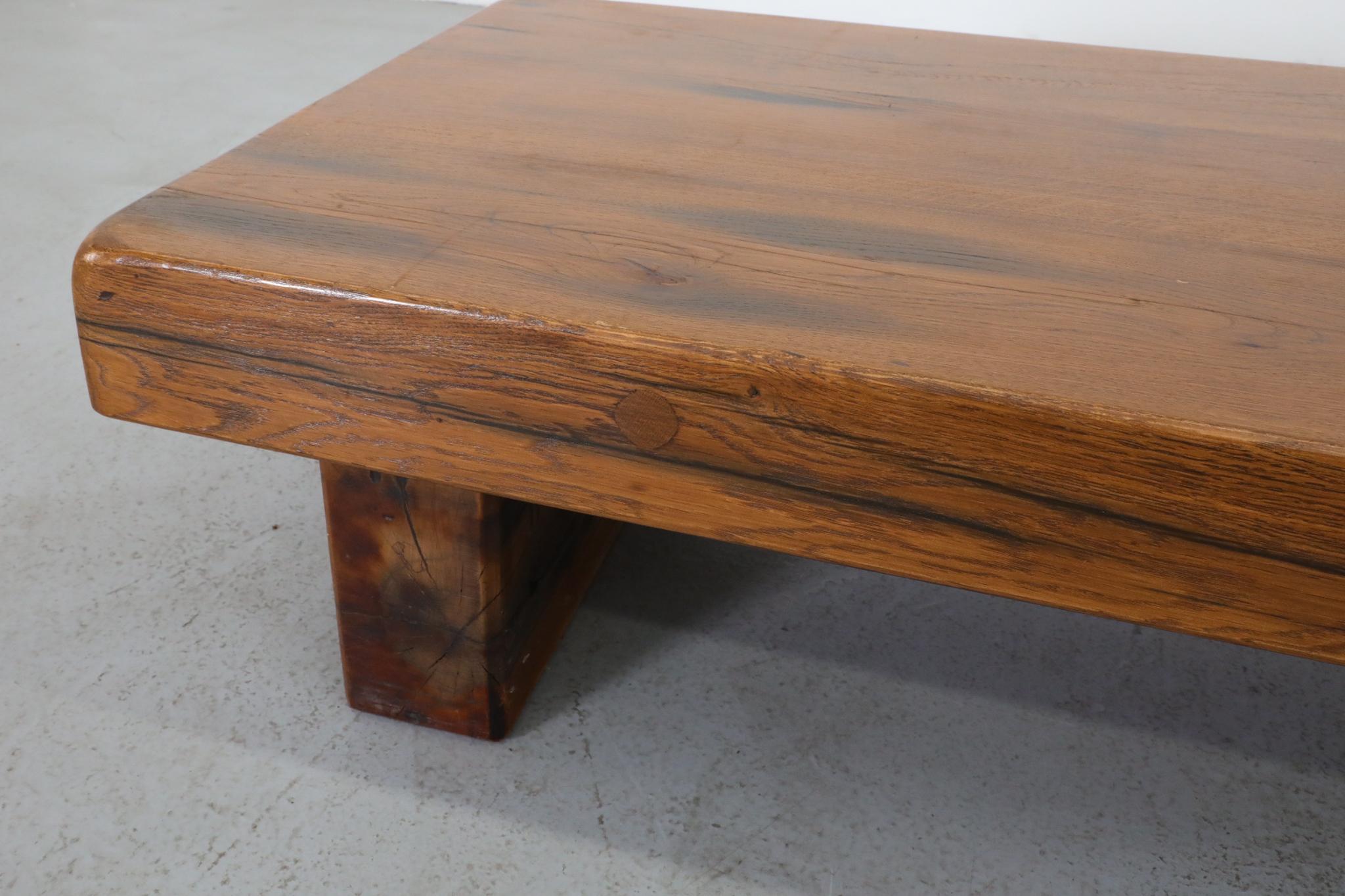 Solid Oak Brutalist Coffee Table Inspired by Pierre Chapo 6