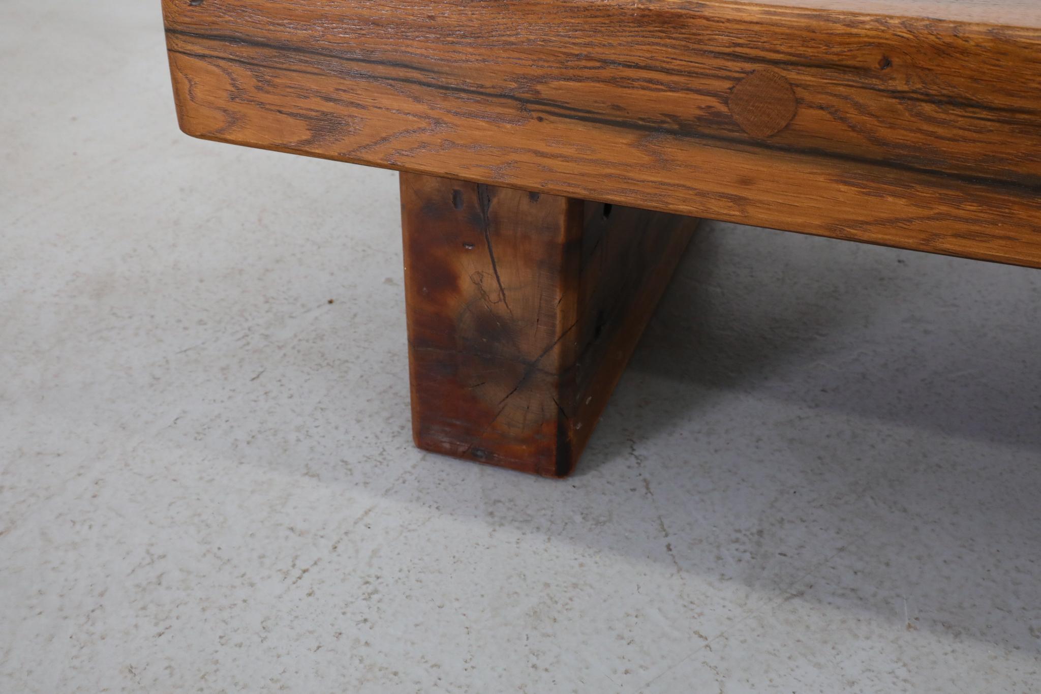 Solid Oak Brutalist Coffee Table Inspired by Pierre Chapo 7