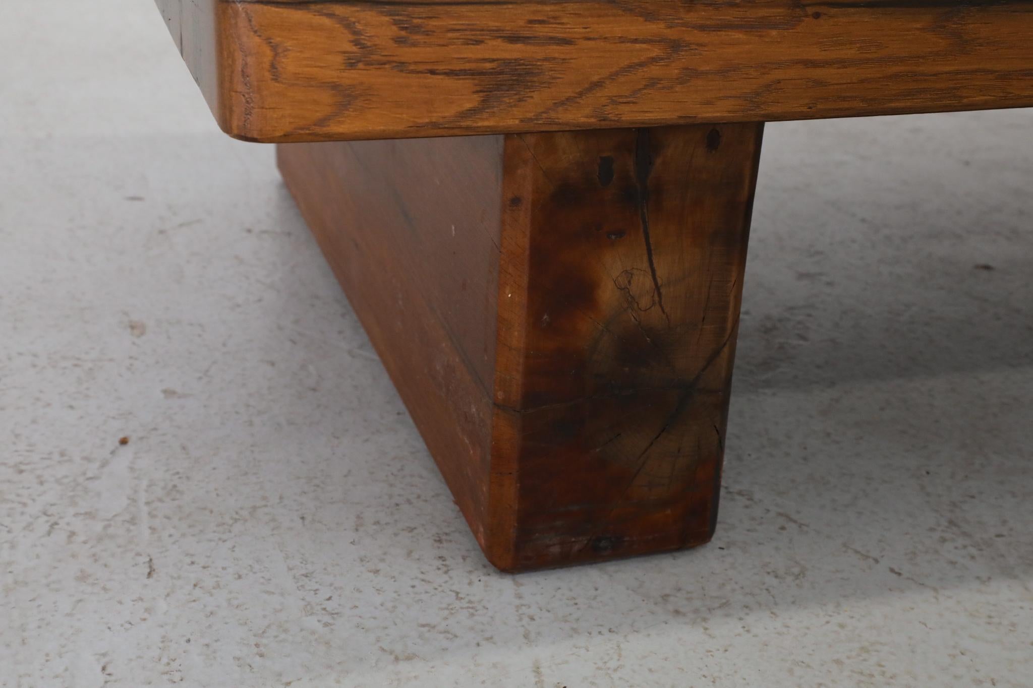 Solid Oak Brutalist Coffee Table Inspired by Pierre Chapo 10