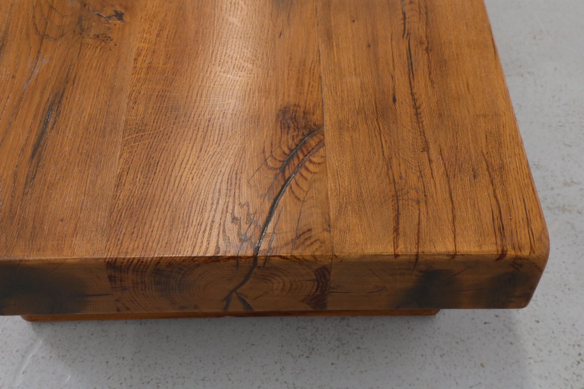 Solid Oak Brutalist Coffee Table Inspired by Pierre Chapo 12
