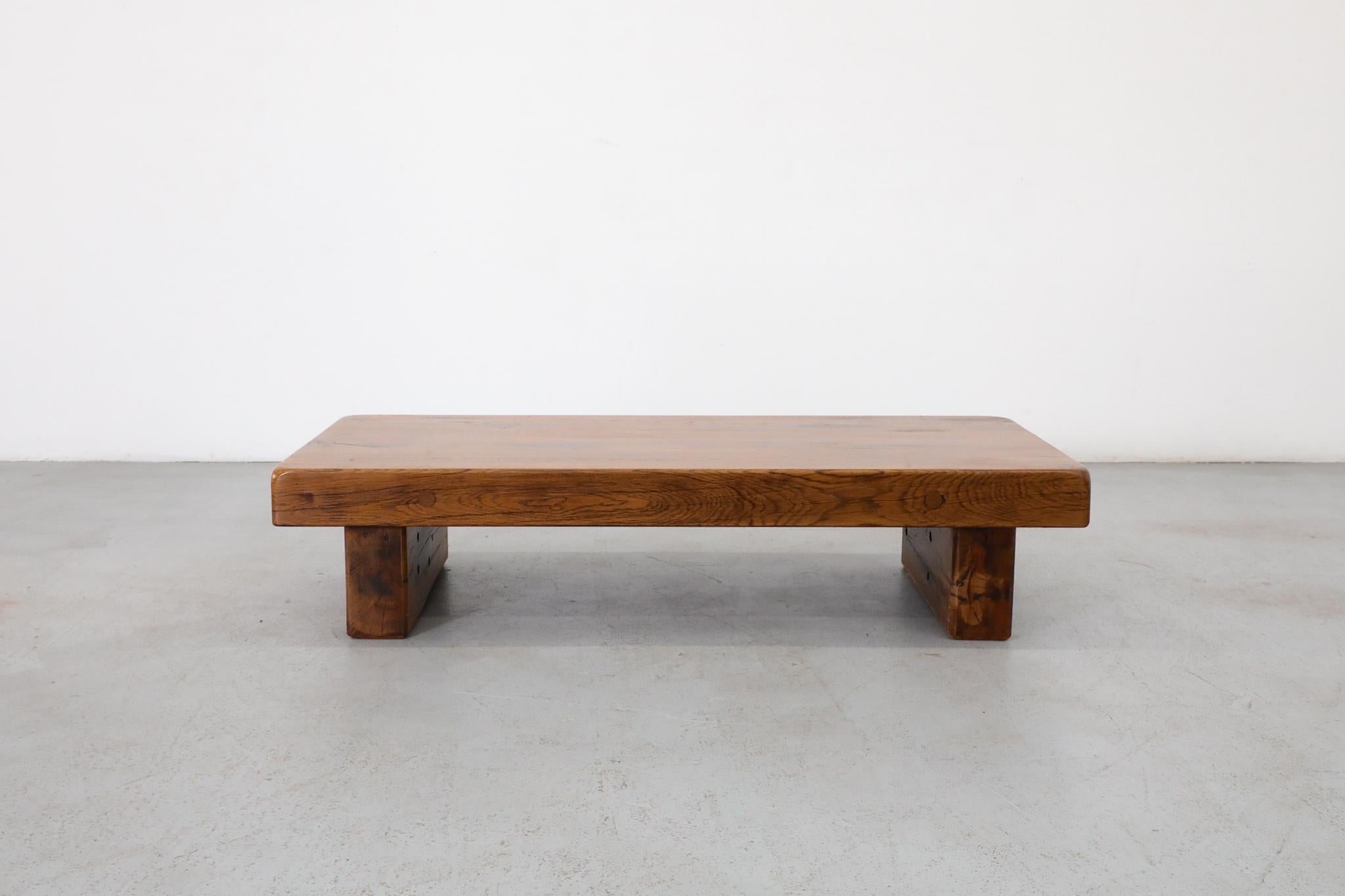 Dutch Solid Oak Brutalist Coffee Table Inspired by Pierre Chapo