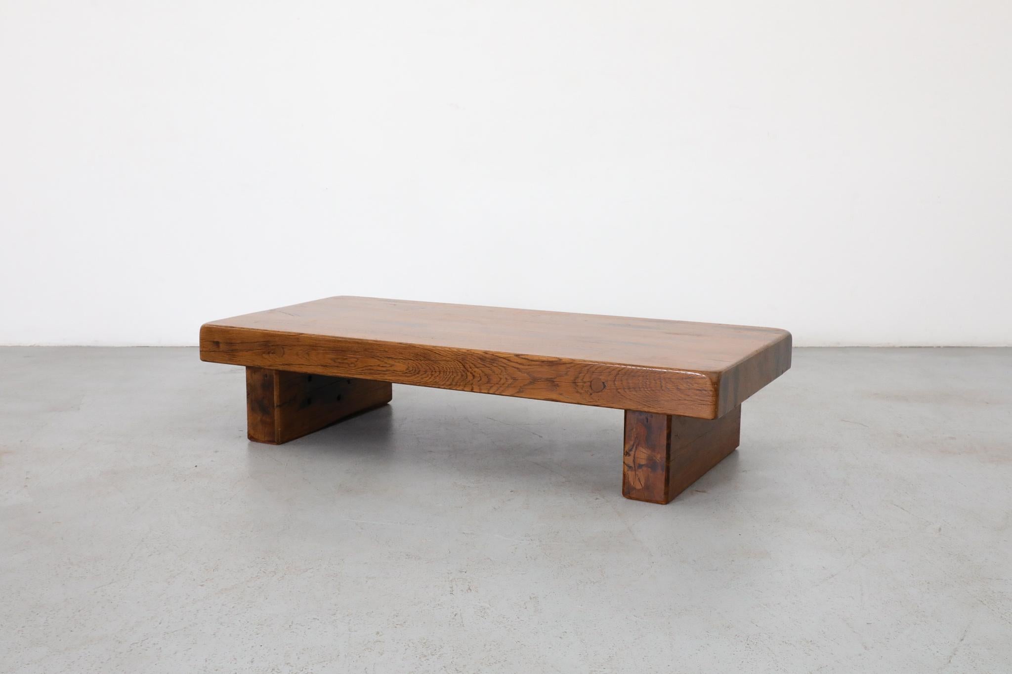 Solid Oak Brutalist Coffee Table Inspired by Pierre Chapo In Good Condition In Los Angeles, CA