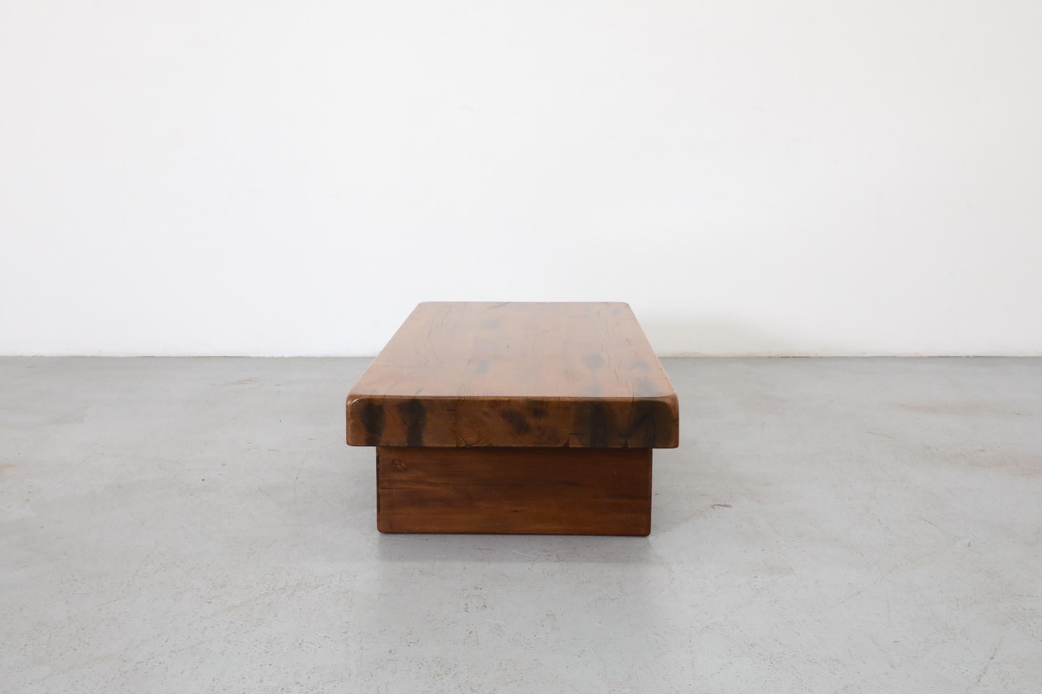 20th Century Solid Oak Brutalist Coffee Table Inspired by Pierre Chapo