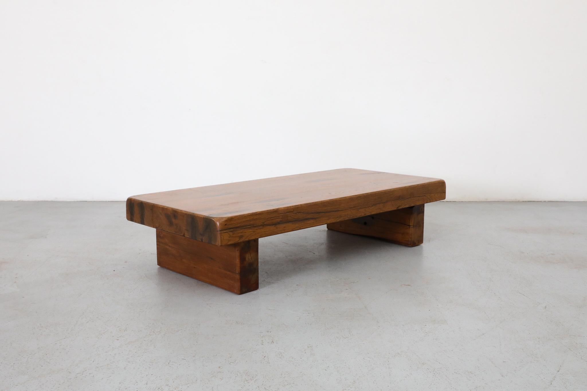 Solid Oak Brutalist Coffee Table Inspired by Pierre Chapo 1
