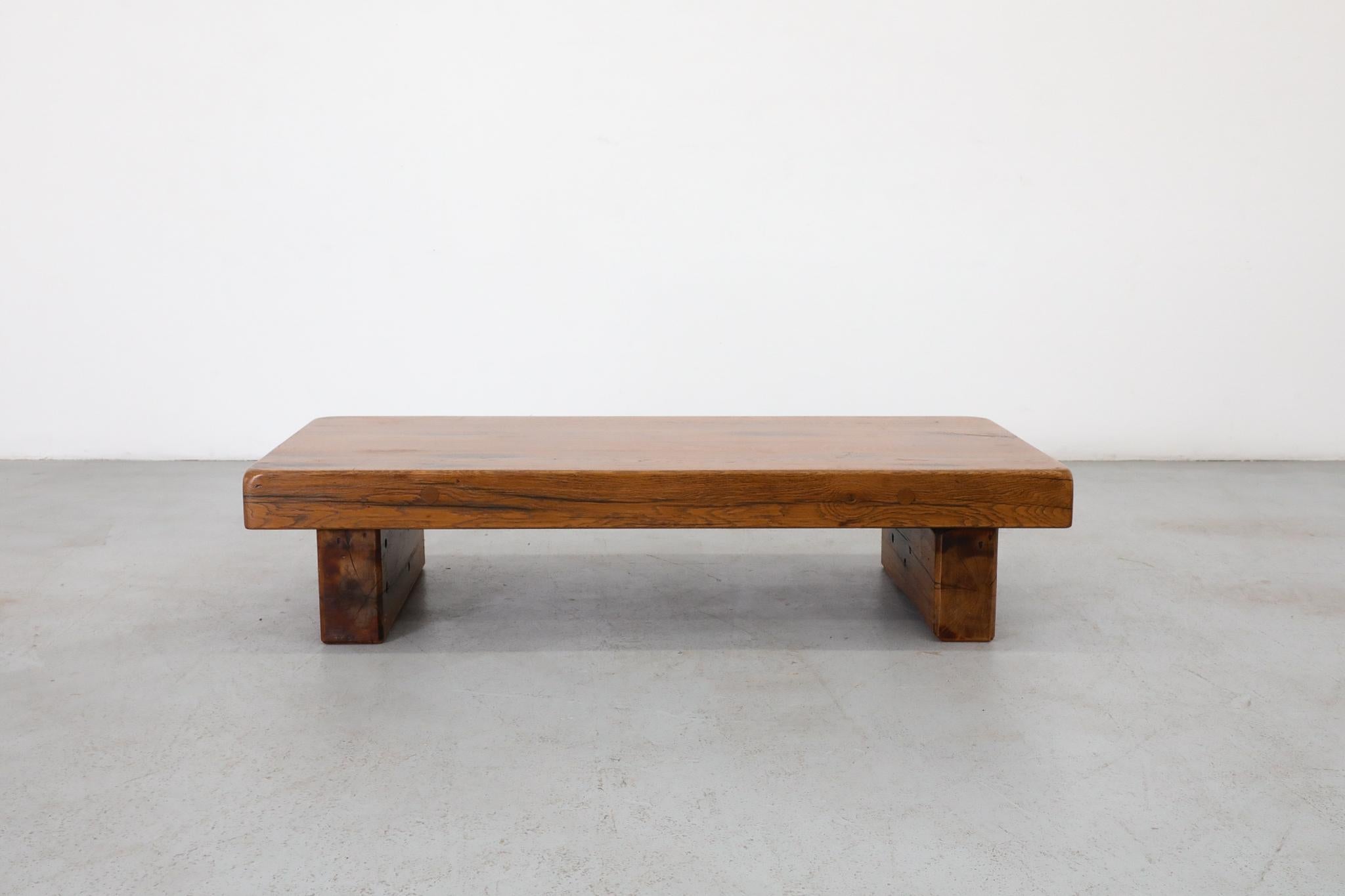 Solid Oak Brutalist Coffee Table Inspired by Pierre Chapo 2