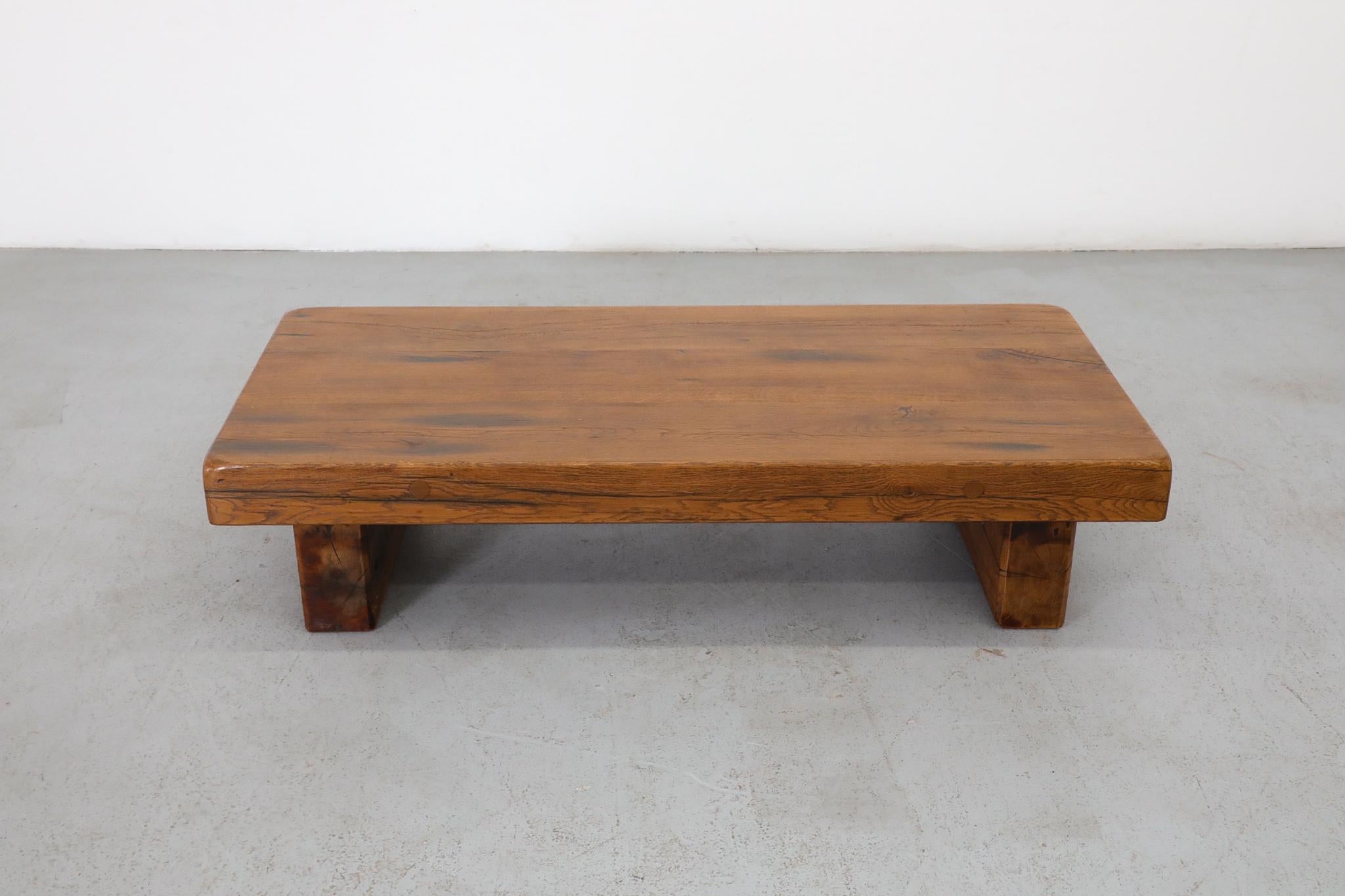 Solid Oak Brutalist Coffee Table Inspired by Pierre Chapo 3