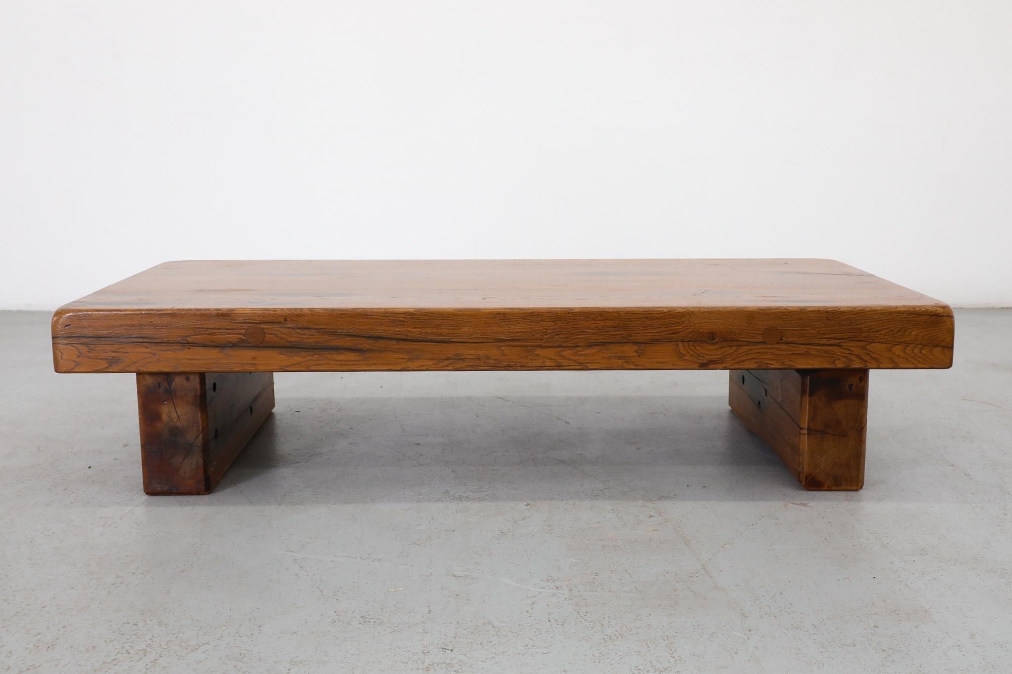 Solid Oak Brutalist Coffee Table Inspired by Pierre Chapo 4