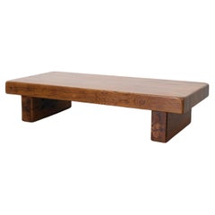 Solid Oak Brutalist Coffee Table Inspired by Pierre Chapo