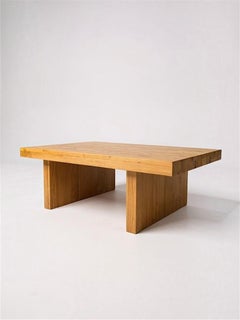 Solid Oak Brutalist Coffee Table - Japanese Modern - 1990