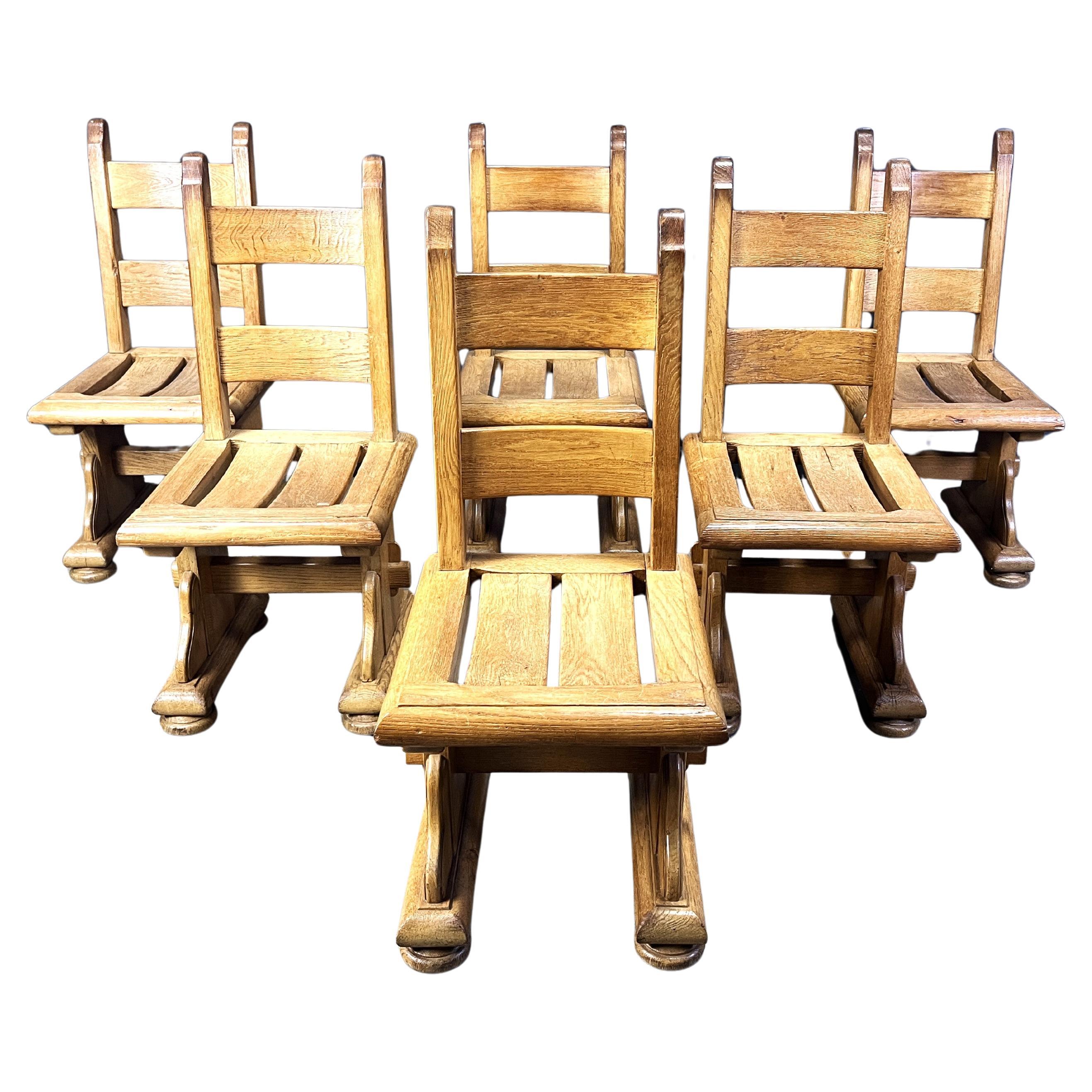 Solid oak brutalist dining chairs, 1960s