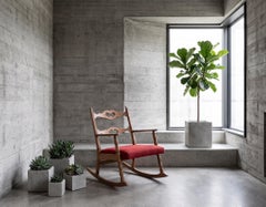 Solid Oak Brutalist Rocking Chair, Denmark, 1960s