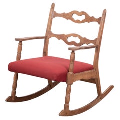 Solid Oak Brutalist Rocking Chair, Denmark, 1960s