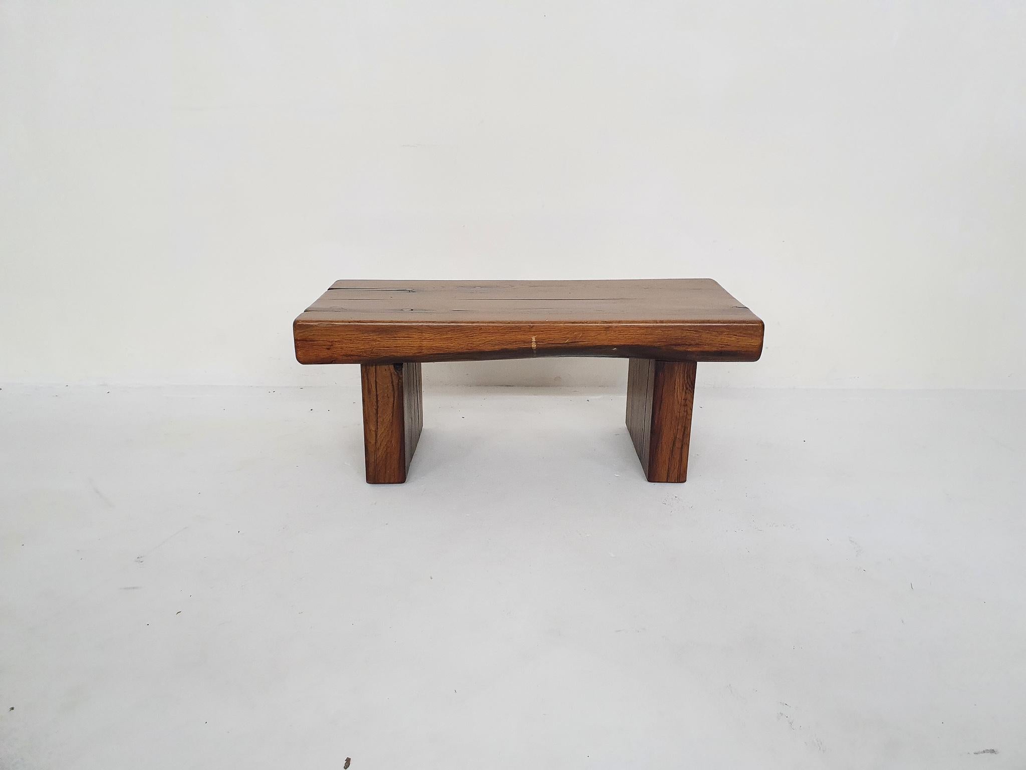 Solid Oak Brutalist Side Table or Bench, France 1970's In Good Condition In Amsterdam, NL
