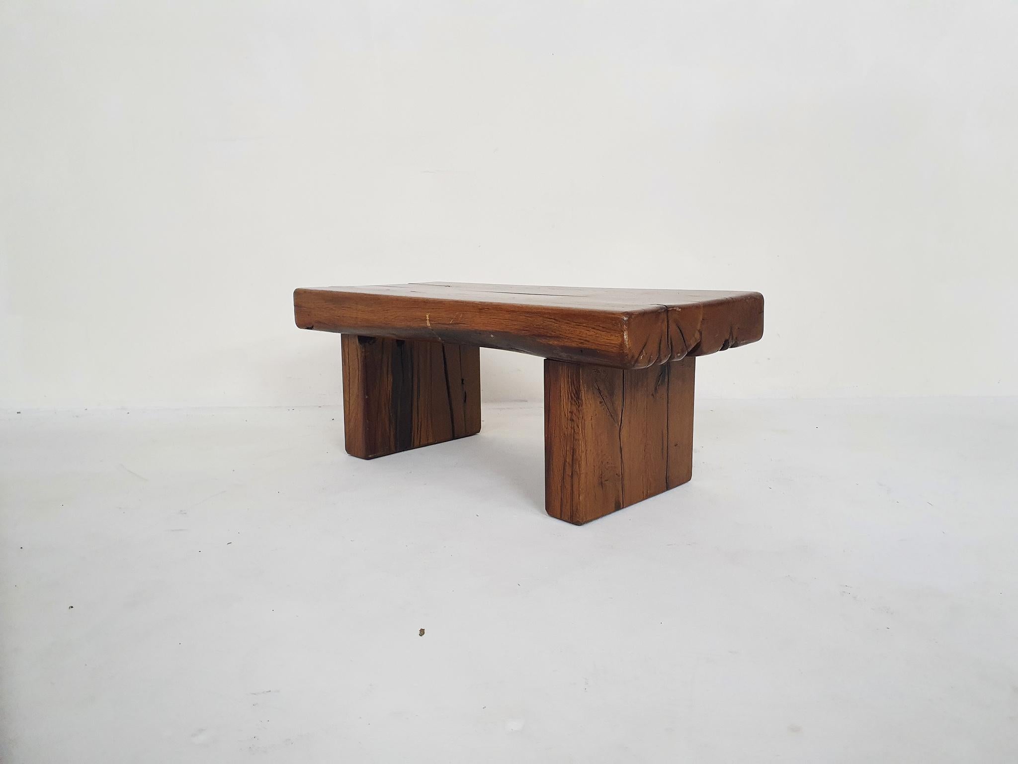 Late 20th Century Solid Oak Brutalist Side Table or Bench, France 1970's