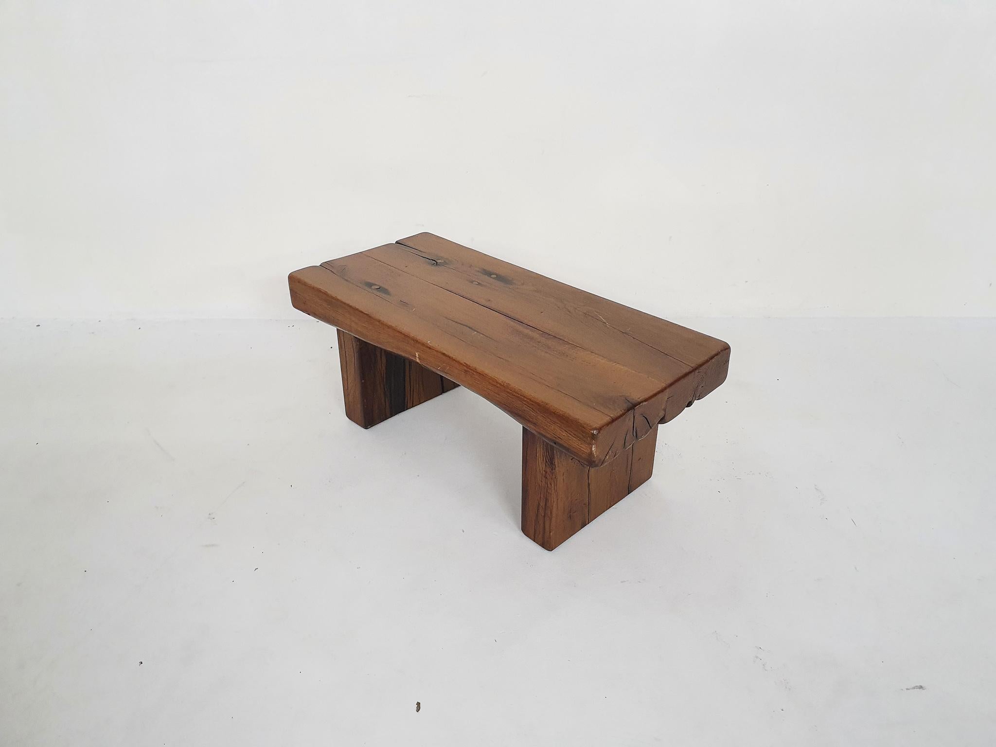 Solid Oak Brutalist Side Table or Bench, France 1970's 1