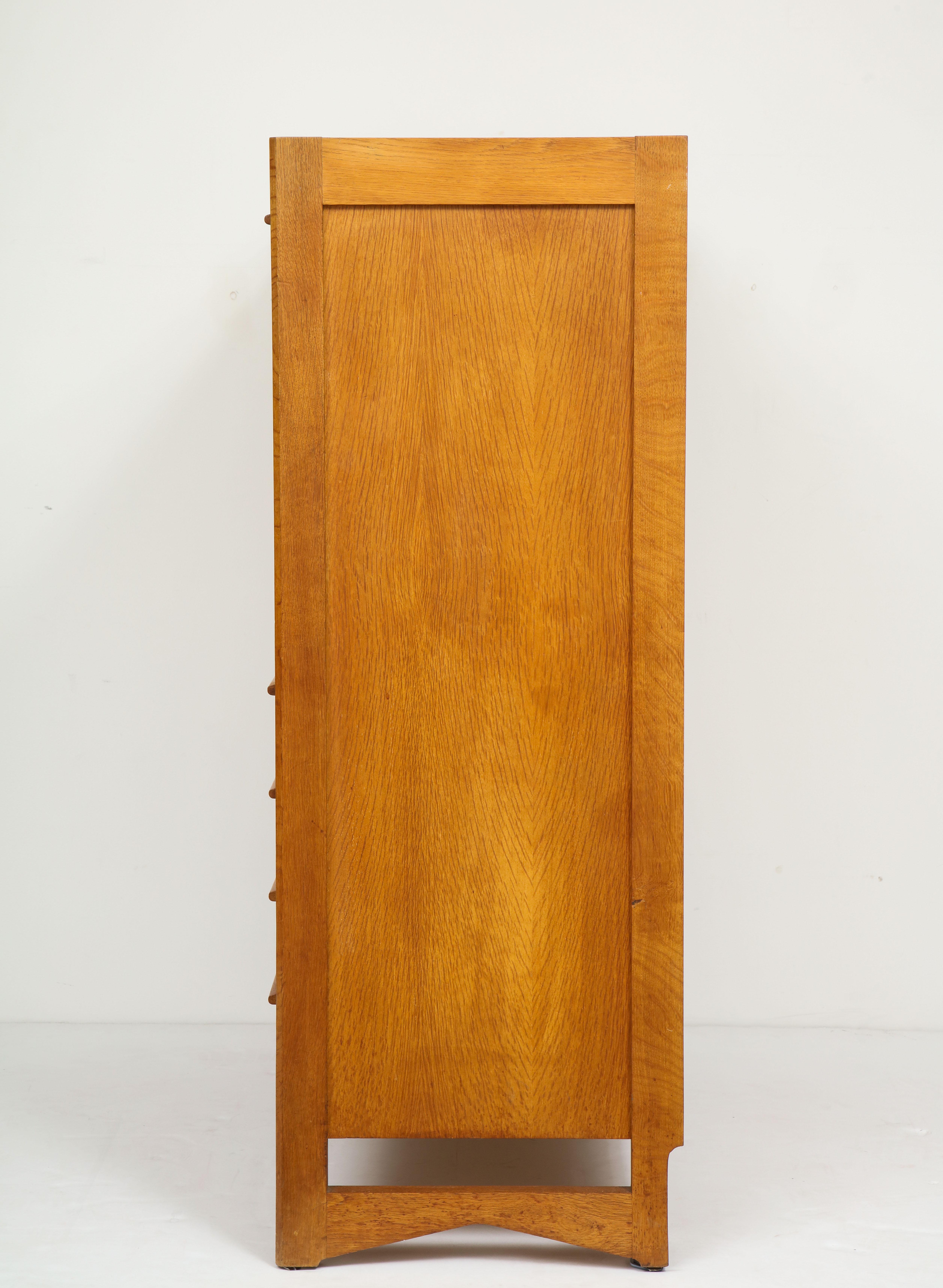 Solid Oak Cabinet and Desk by Guillerme et Chambron, France, 1960's For Sale 6