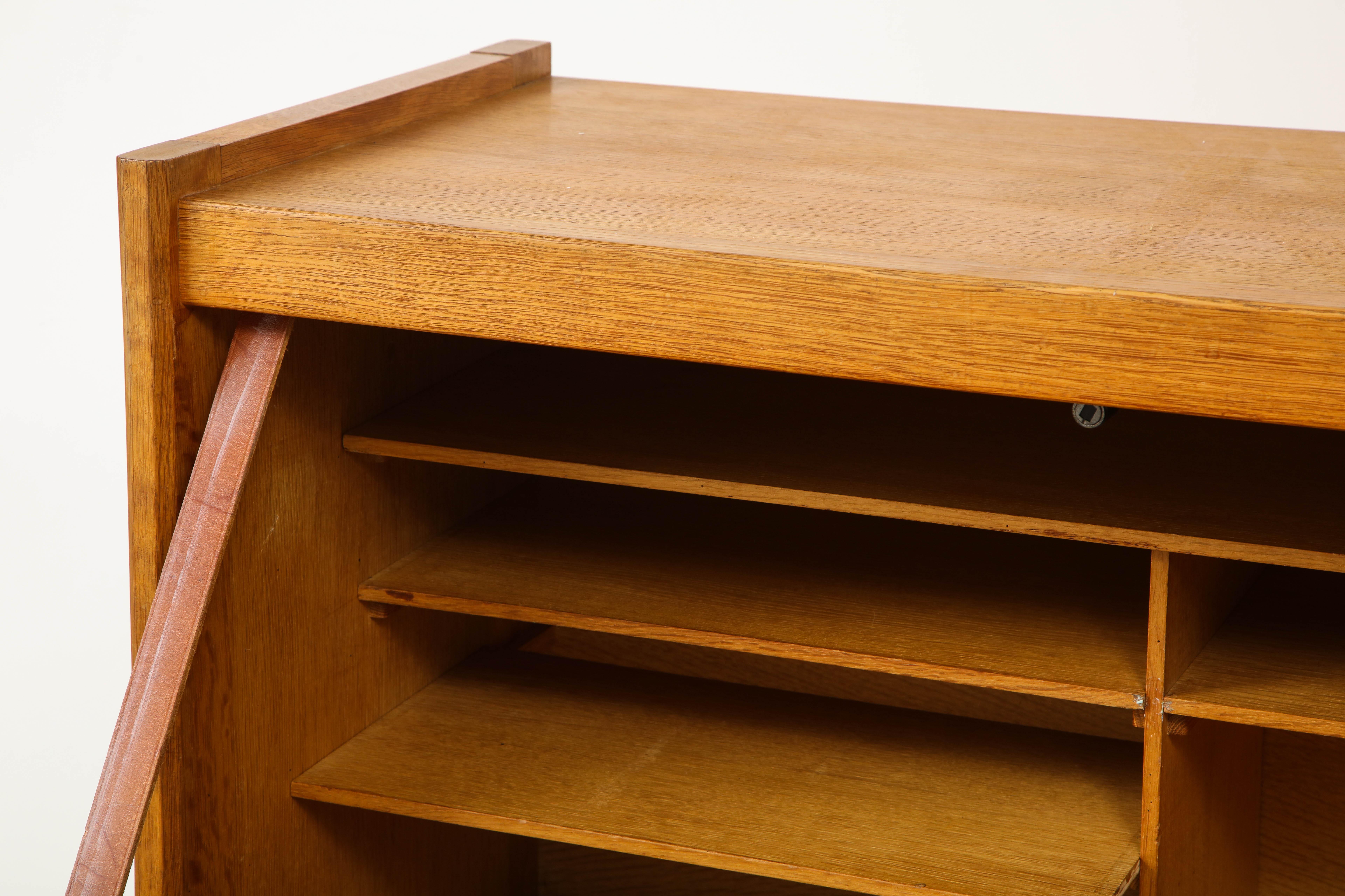 French Solid Oak Cabinet and Desk by Guillerme et Chambron, France, 1960's For Sale