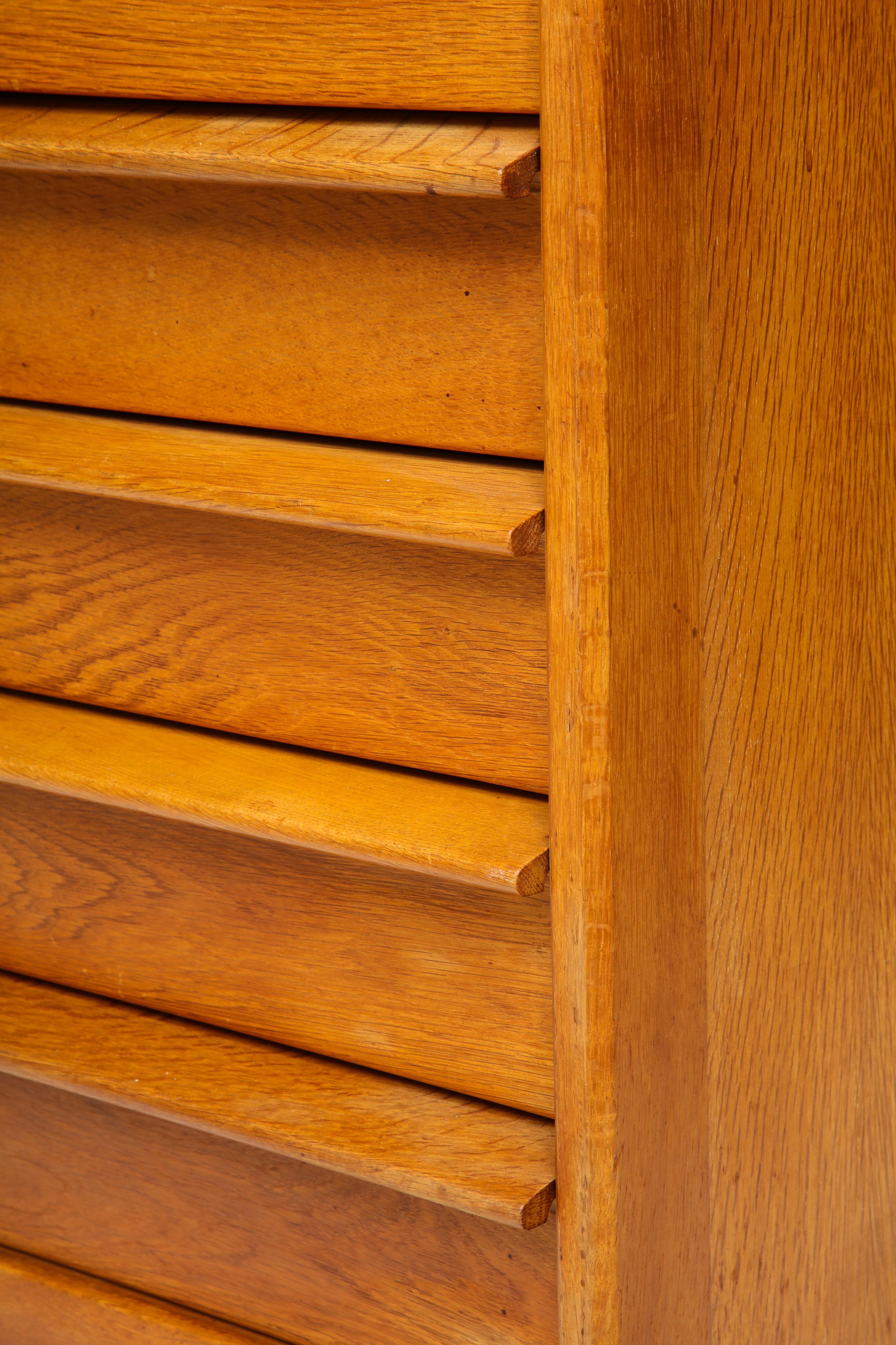 Solid Oak Cabinet and Desk by Guillerme et Chambron, France, 1960's For Sale 2