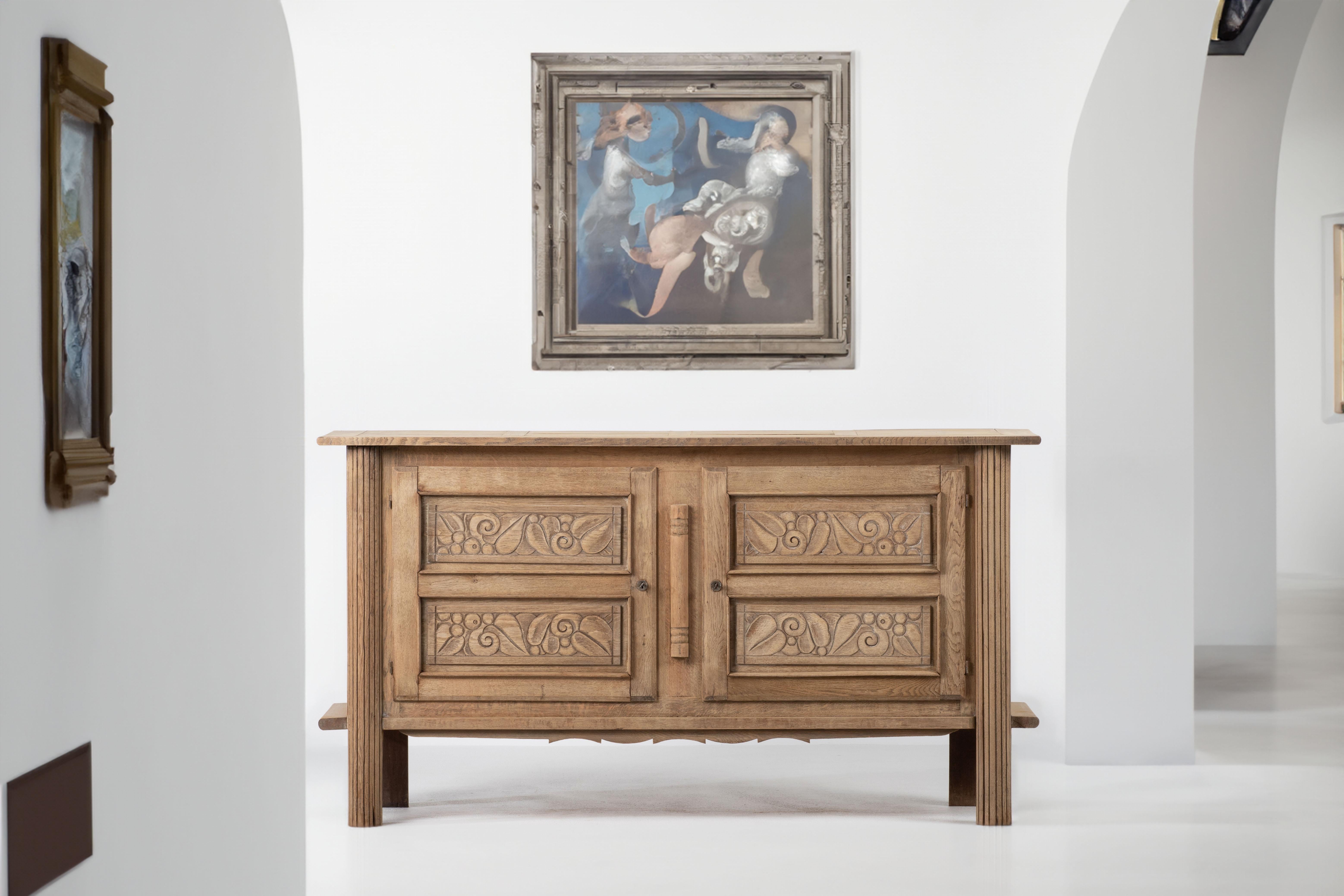 Solid Oak Cabinet, France, 1940s For Sale 4