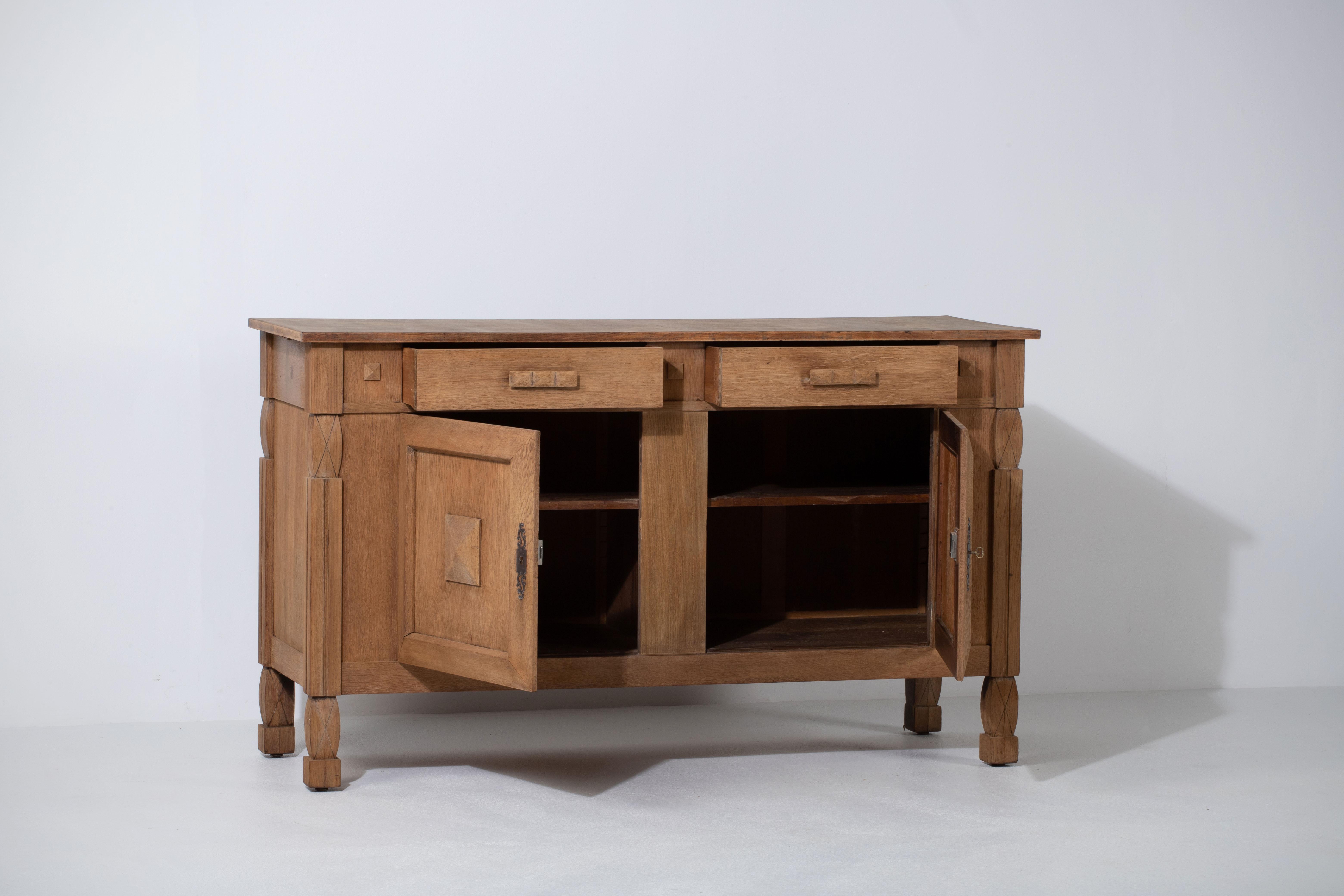 Mid-Century Modern Solid Oak Cabinet, France, 1940s