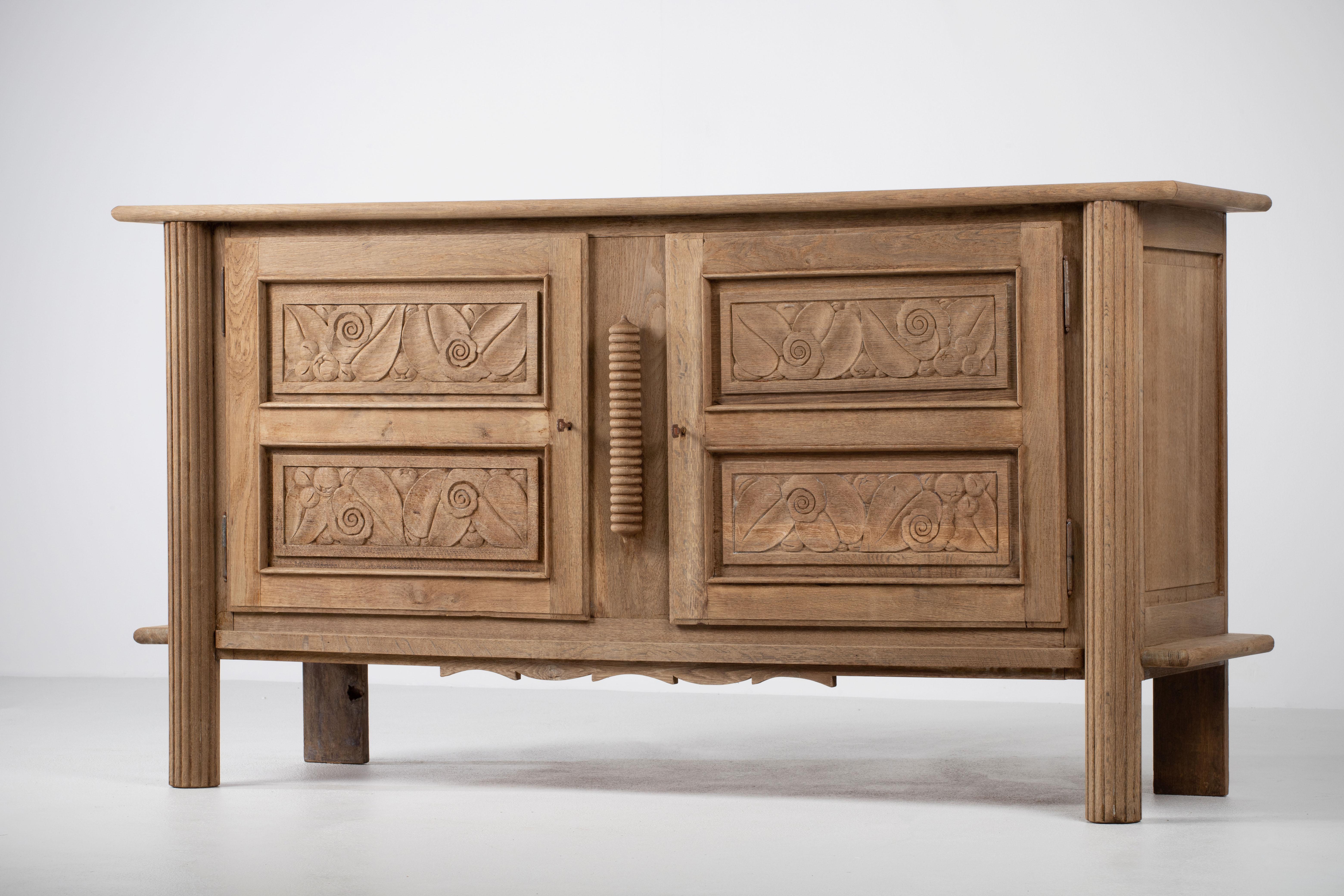 Mid-20th Century Solid Oak Cabinet, France, 1940s For Sale