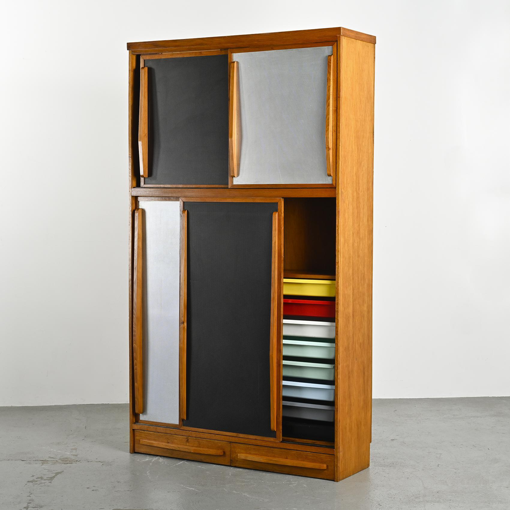 Solid oak cabinet with Perriand drawers, circa 1950 5