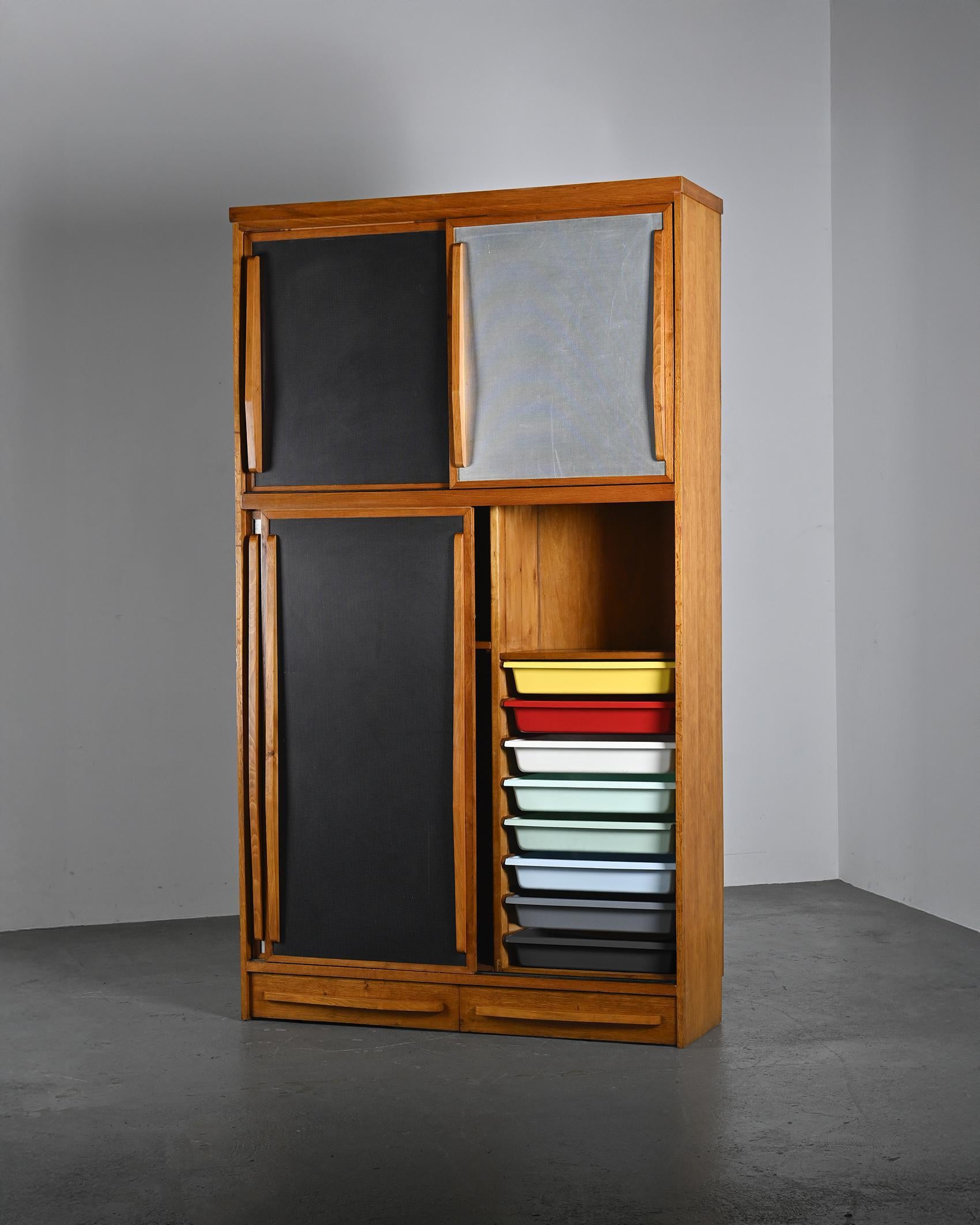 Solid oak cabinet with Perriand drawers, circa 1950 6
