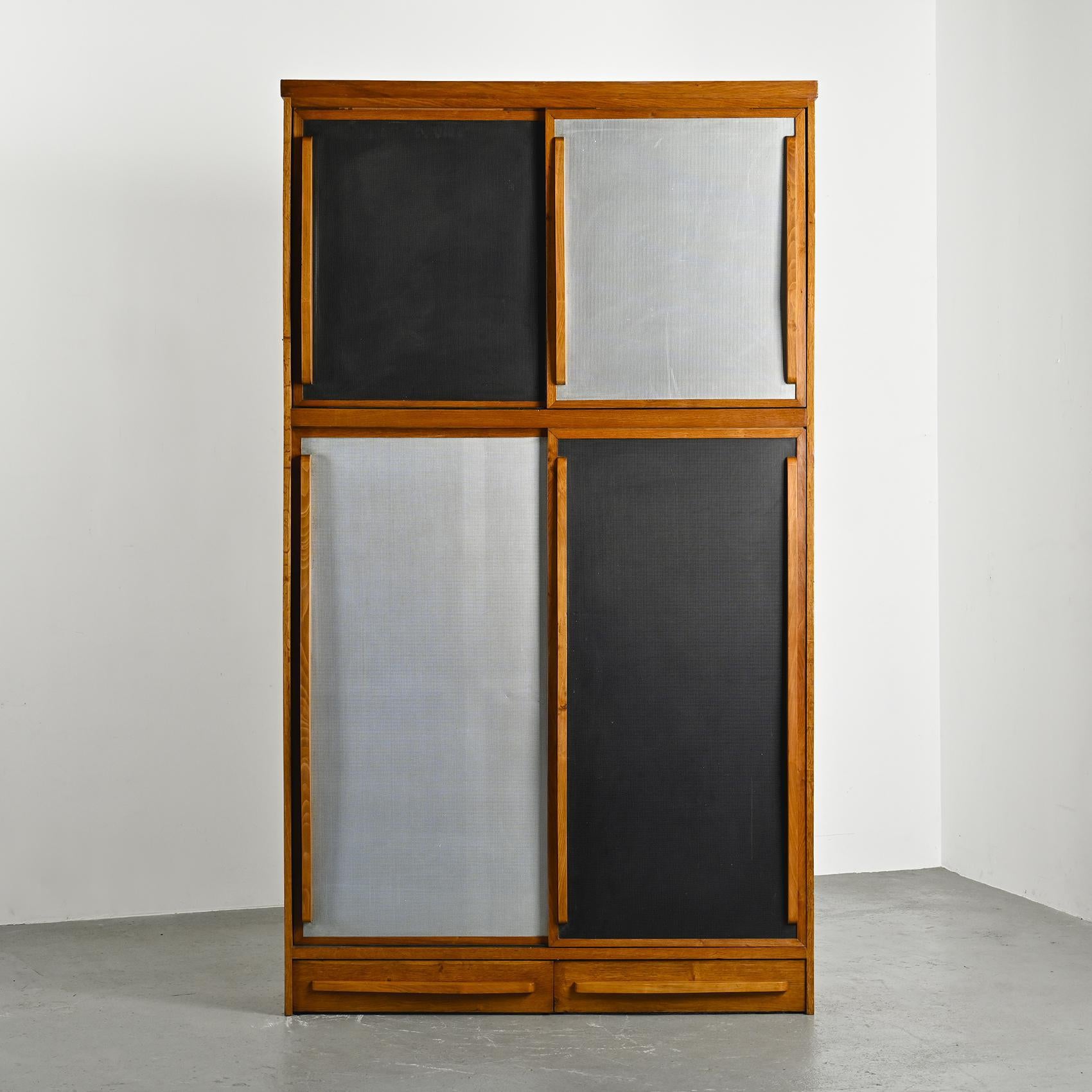 Solid oak cabinet with Perriand drawers, circa 1950 1