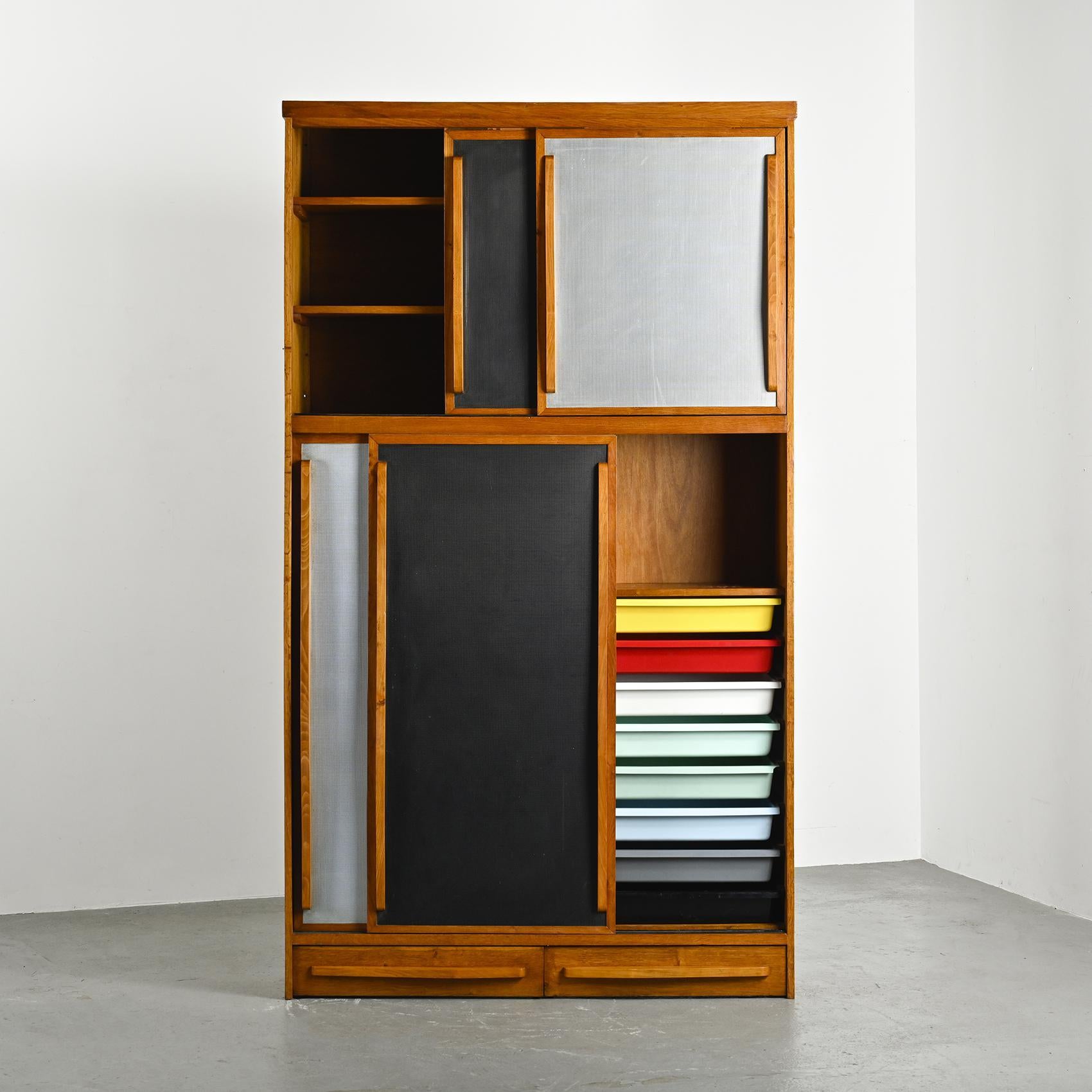Solid oak cabinet with Perriand drawers, circa 1950 2