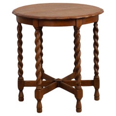Solid Oak Carved Side Table with Barley-twist legs, France ca. 1890