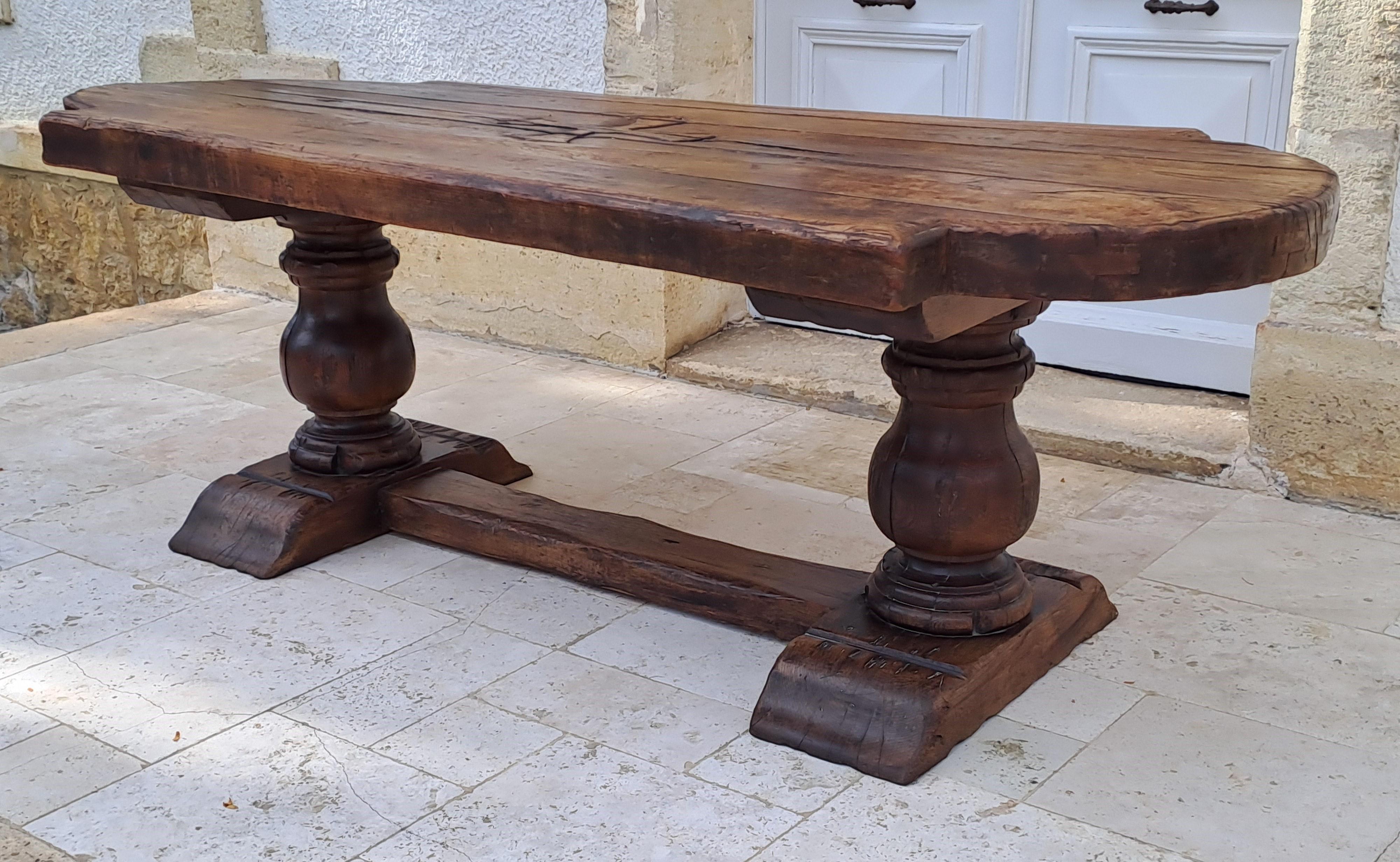 Solid Oak Castle/monastery Table - Engraved With The Occitan Cross For Sale 4