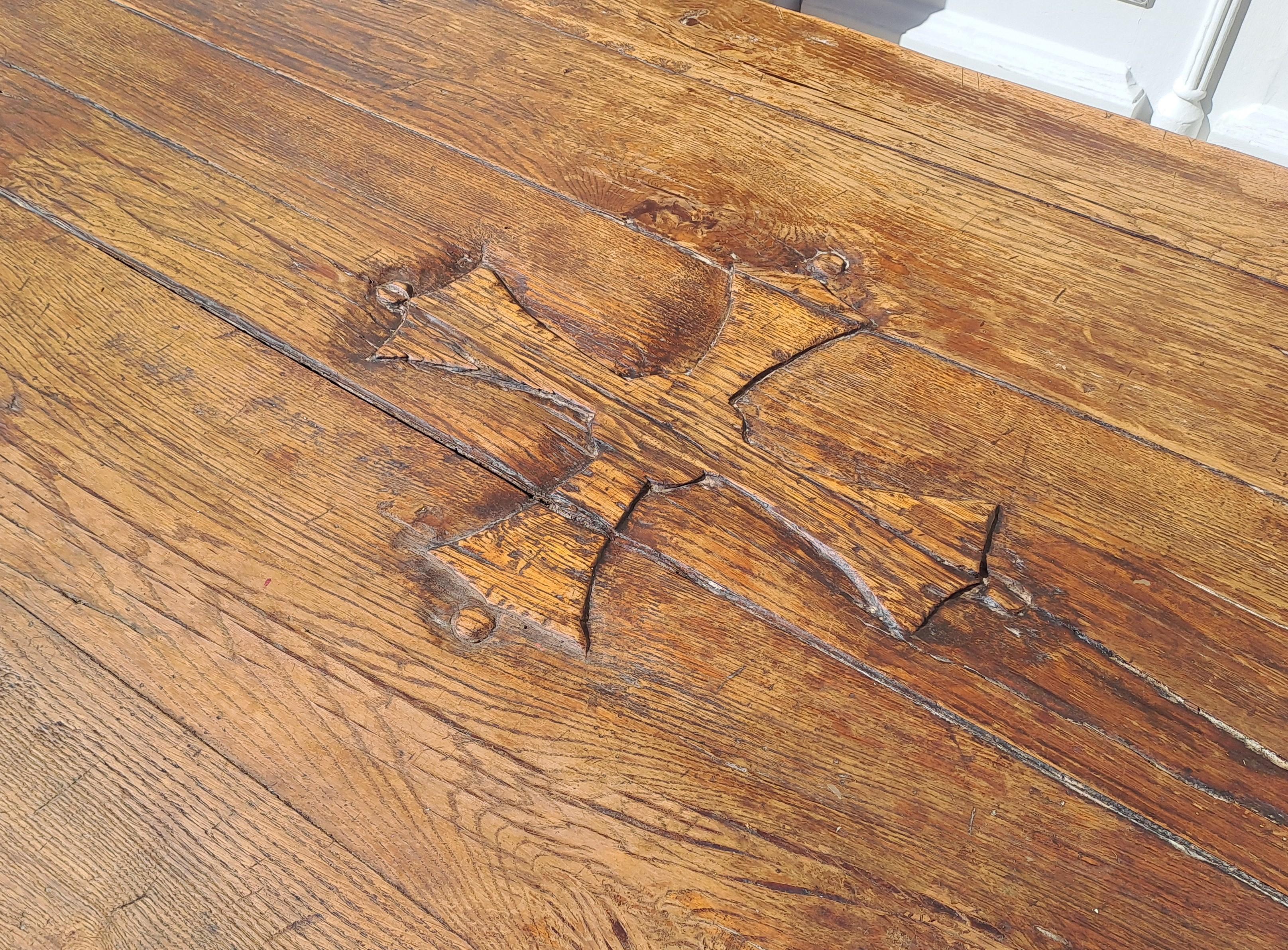 Solid Oak Castle/monastery Table - Engraved With The Occitan Cross For Sale 5