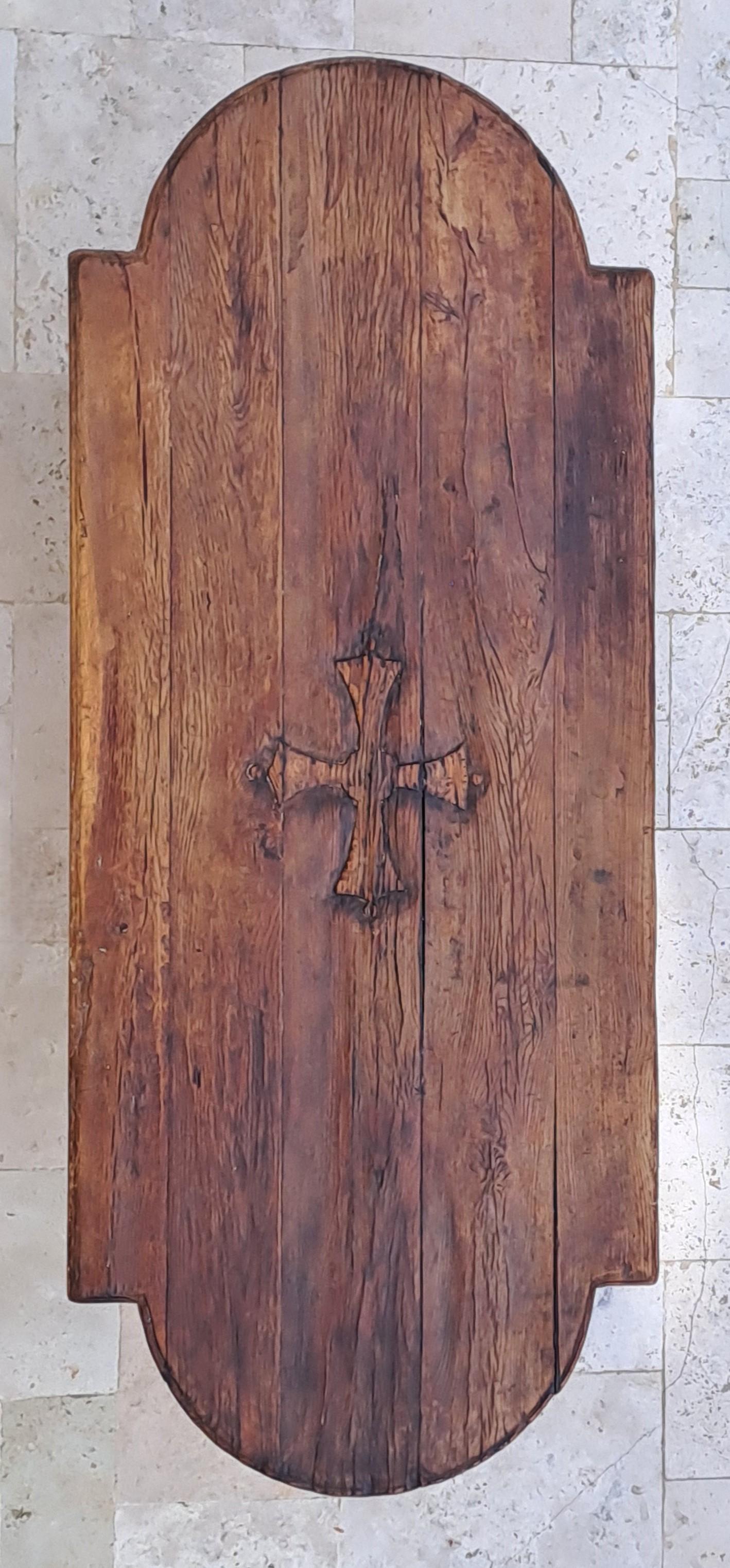 Solid Oak Castle/monastery Table - Engraved With The Occitan Cross For Sale 6