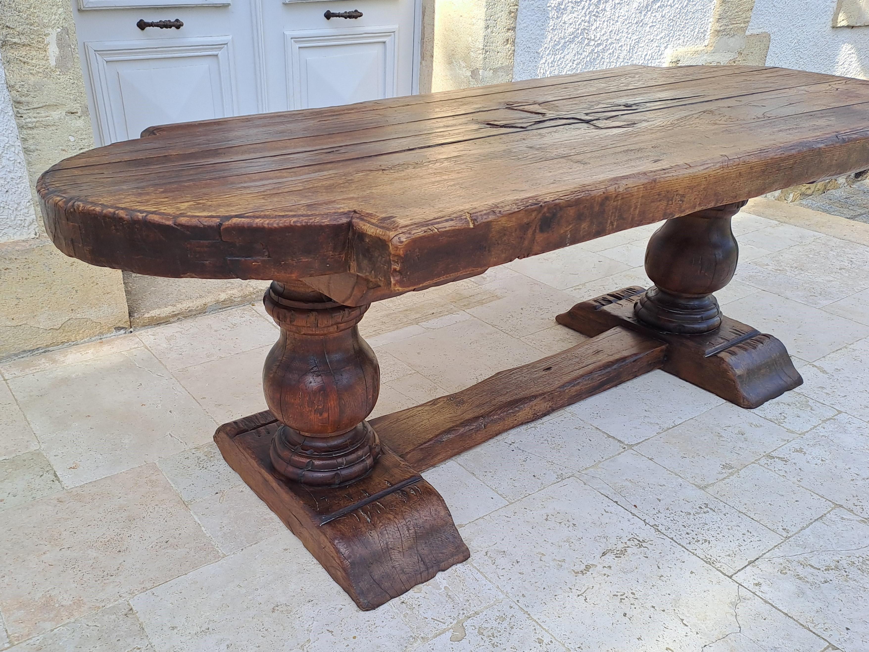 18th Century and Earlier Solid Oak Castle/monastery Table - Engraved With The Occitan Cross For Sale