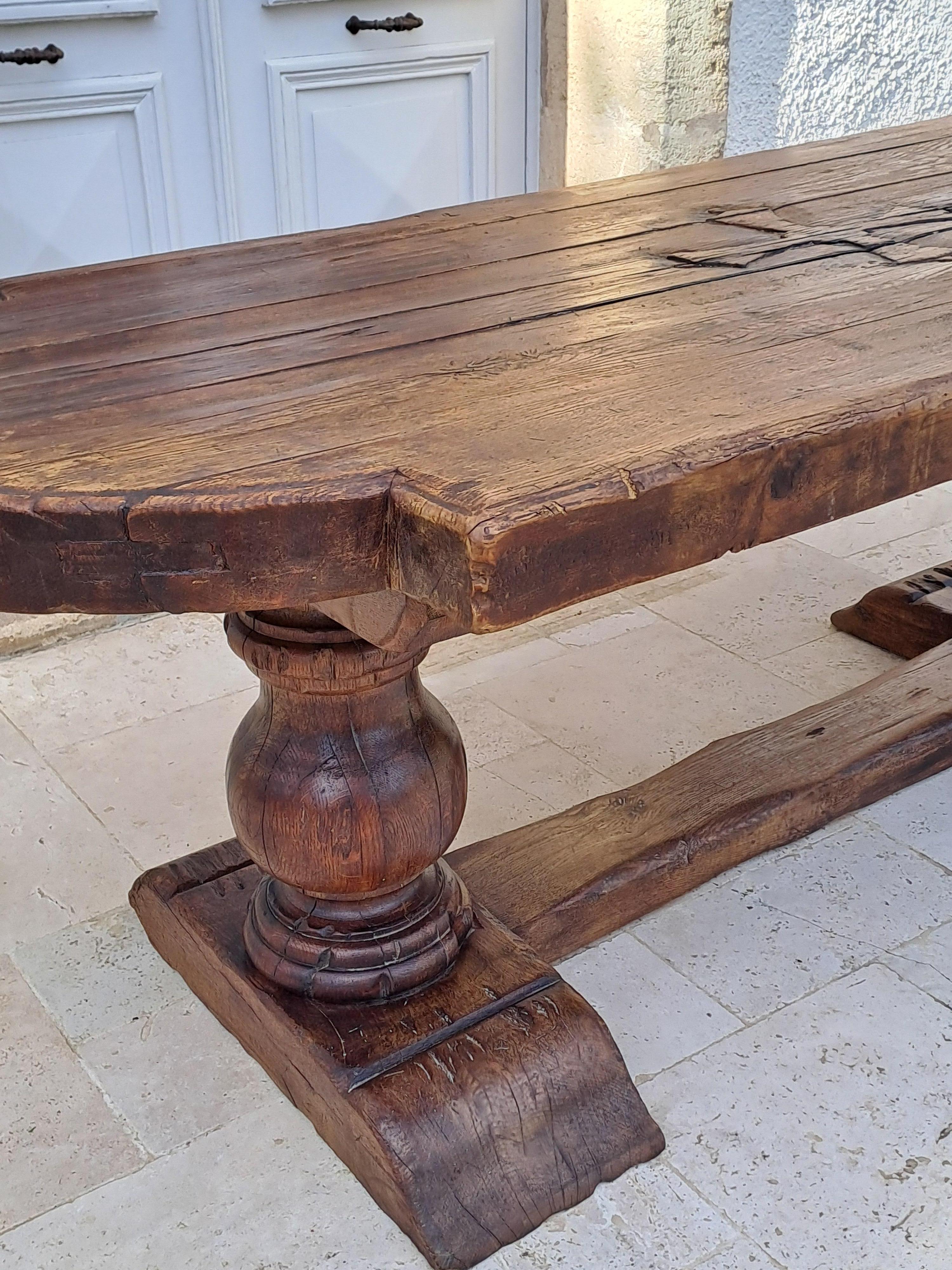 Solid Oak Castle/monastery Table - Engraved With The Occitan Cross For Sale 1