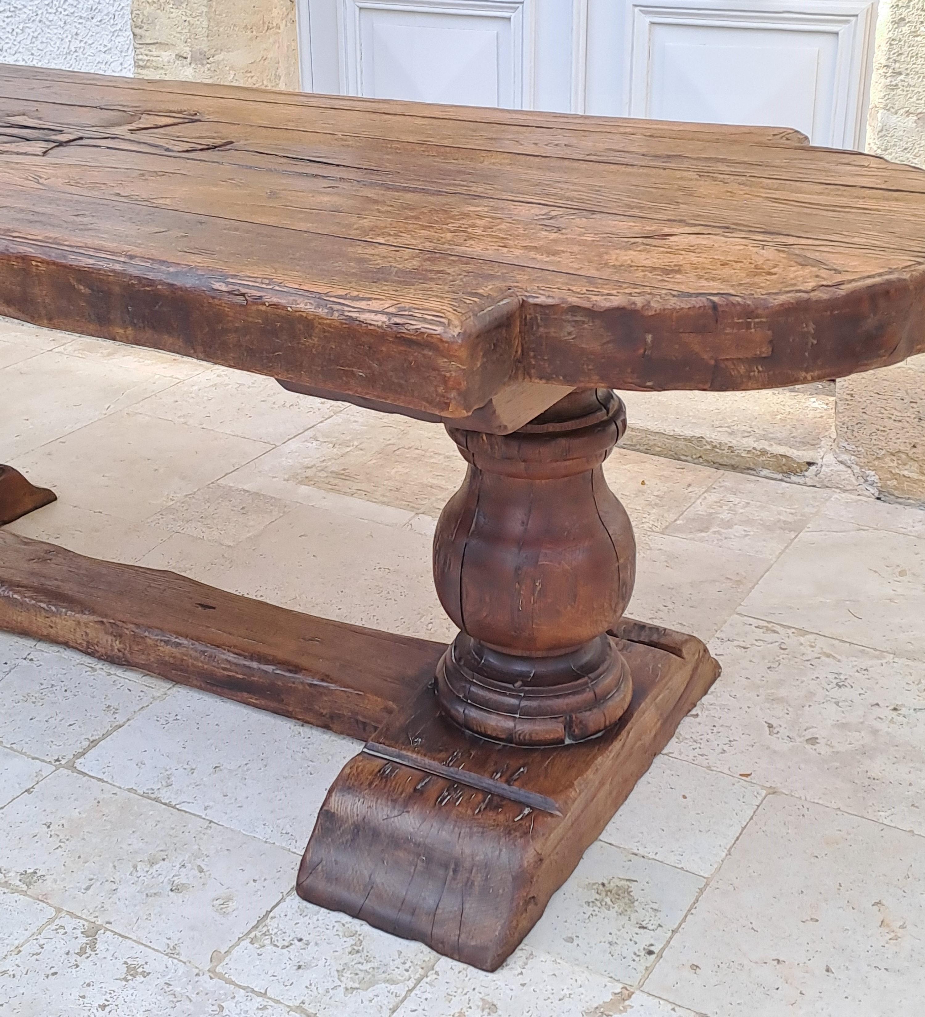 Solid Oak Castle/monastery Table - Engraved With The Occitan Cross For Sale 2