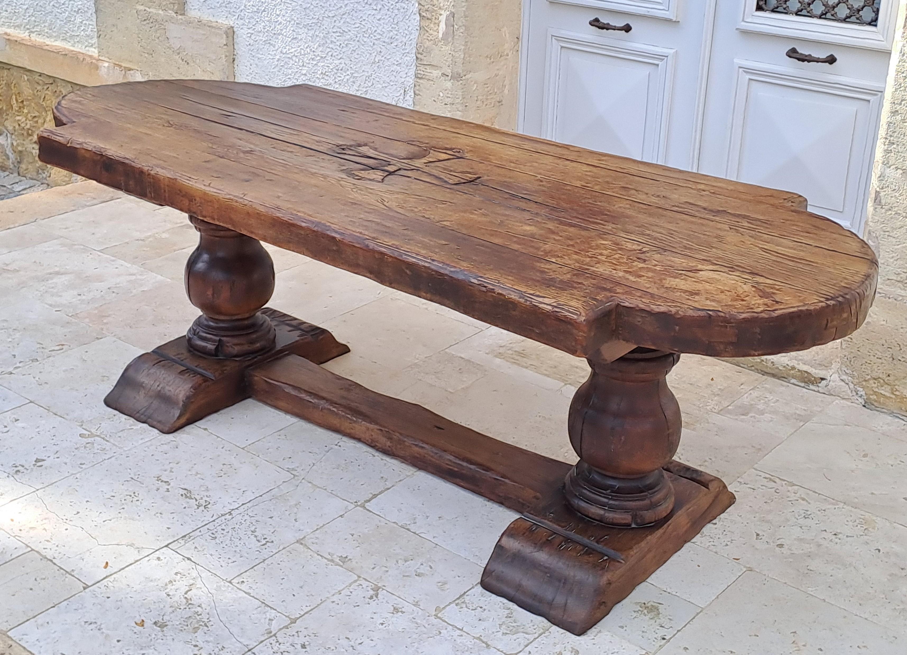 Solid Oak Castle/monastery Table - Engraved With The Occitan Cross For Sale 3