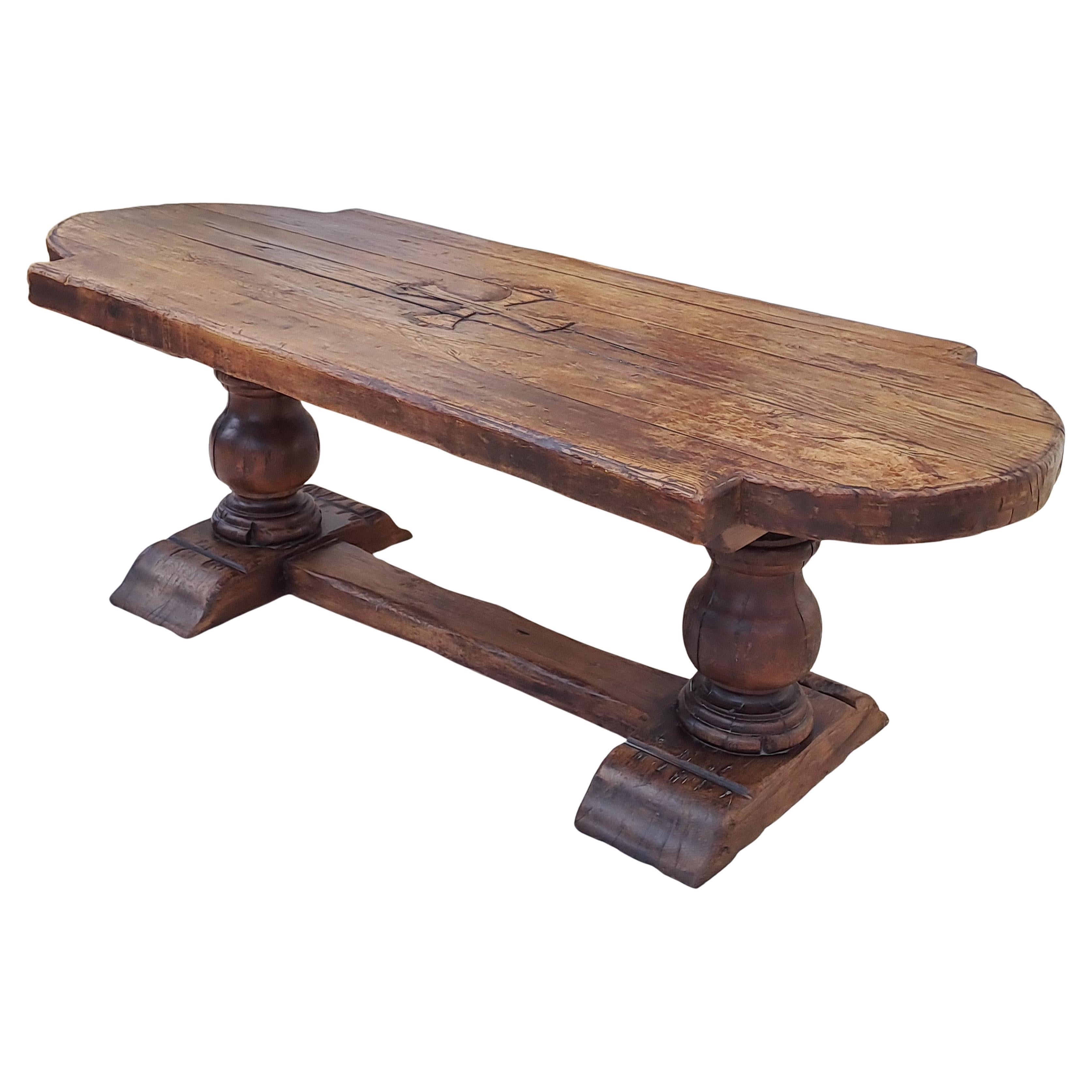 Solid Oak Castle/monastery Table - Engraved With The Occitan Cross For Sale