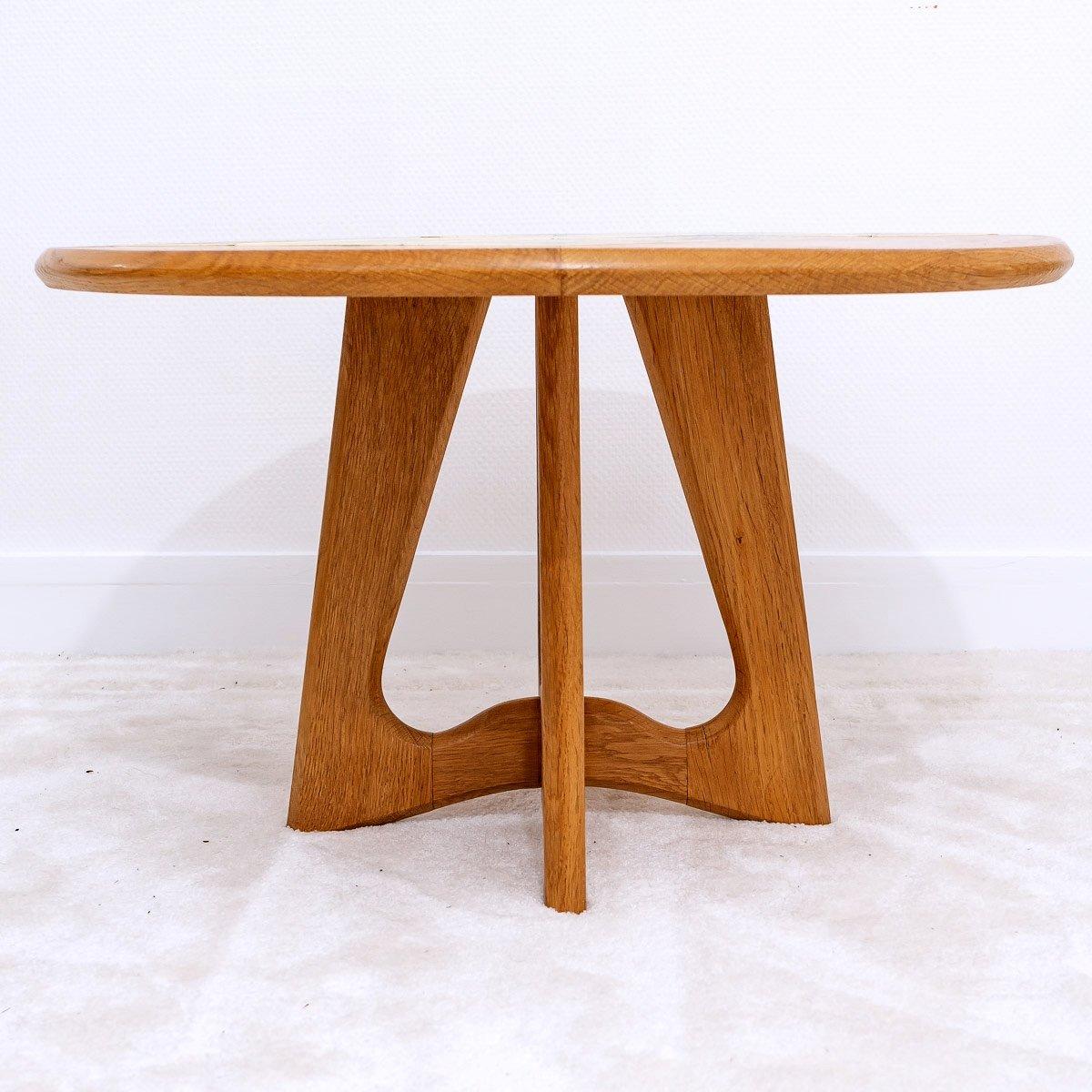 20th Century Solid Oak & Ceramic Coffee Table, Guillerme&Chambron-danikowski-period : XXth For Sale