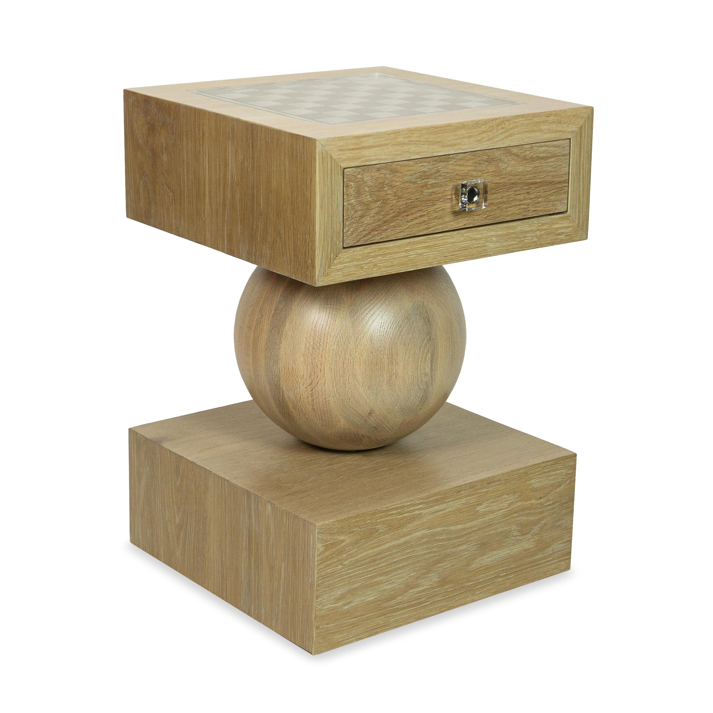 American Solid Oak Chess Table including Acrylic Chess Set, Felt-Lined Storage Drawers For Sale