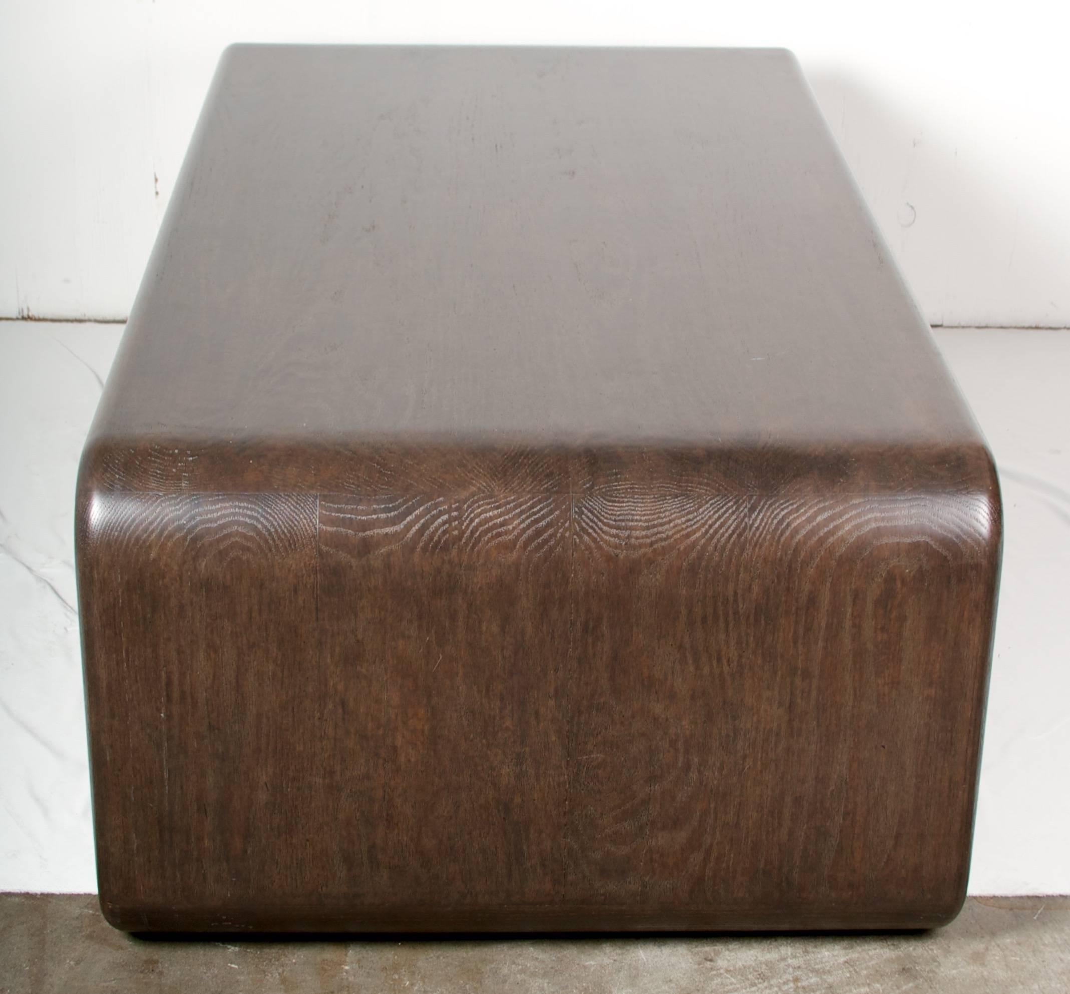 Solid Oak Coffee Table, Waterfall Design, Dark Oak Finish In Good Condition In San Francisco, CA