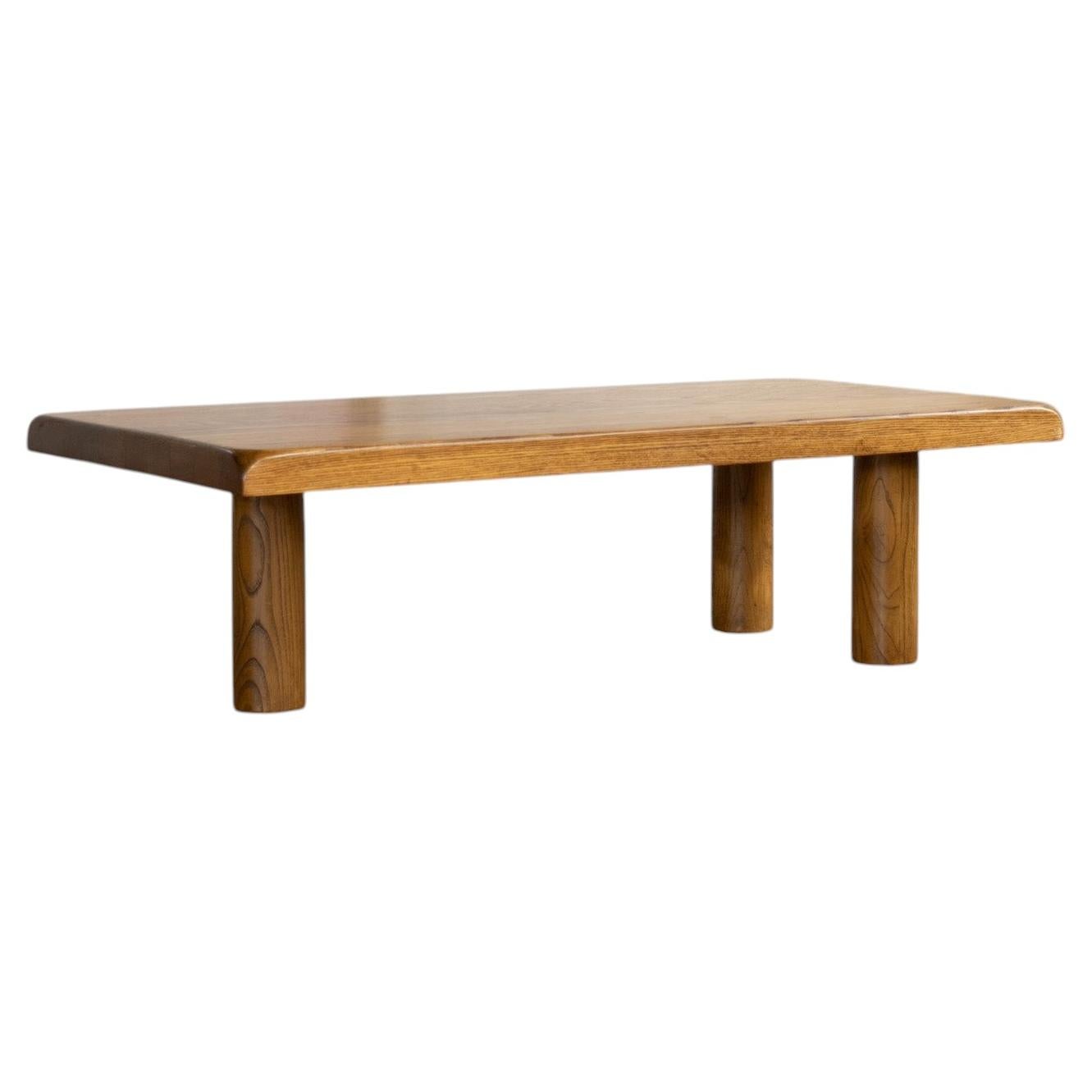 Solid Oak Coffee Table in the Style of Pierre Chapo and Charlotte Perriand