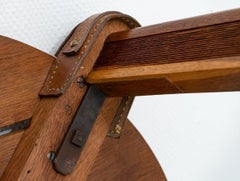 Solid Oak Coffee Table - Jacques Adnet - Sellier Stitching Leather - Period: XXt