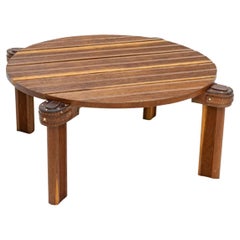 Retro Solid Oak Coffee Table - Jacques Adnet - Sellier Stitching Leather - Period: XXt