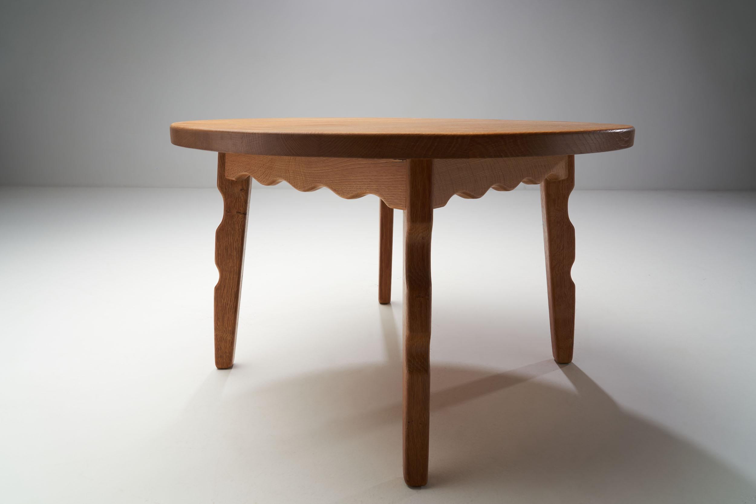 Solid Oak Coffee Table with Sculptural Legs, Denmark, ca 1950s For Sale 1