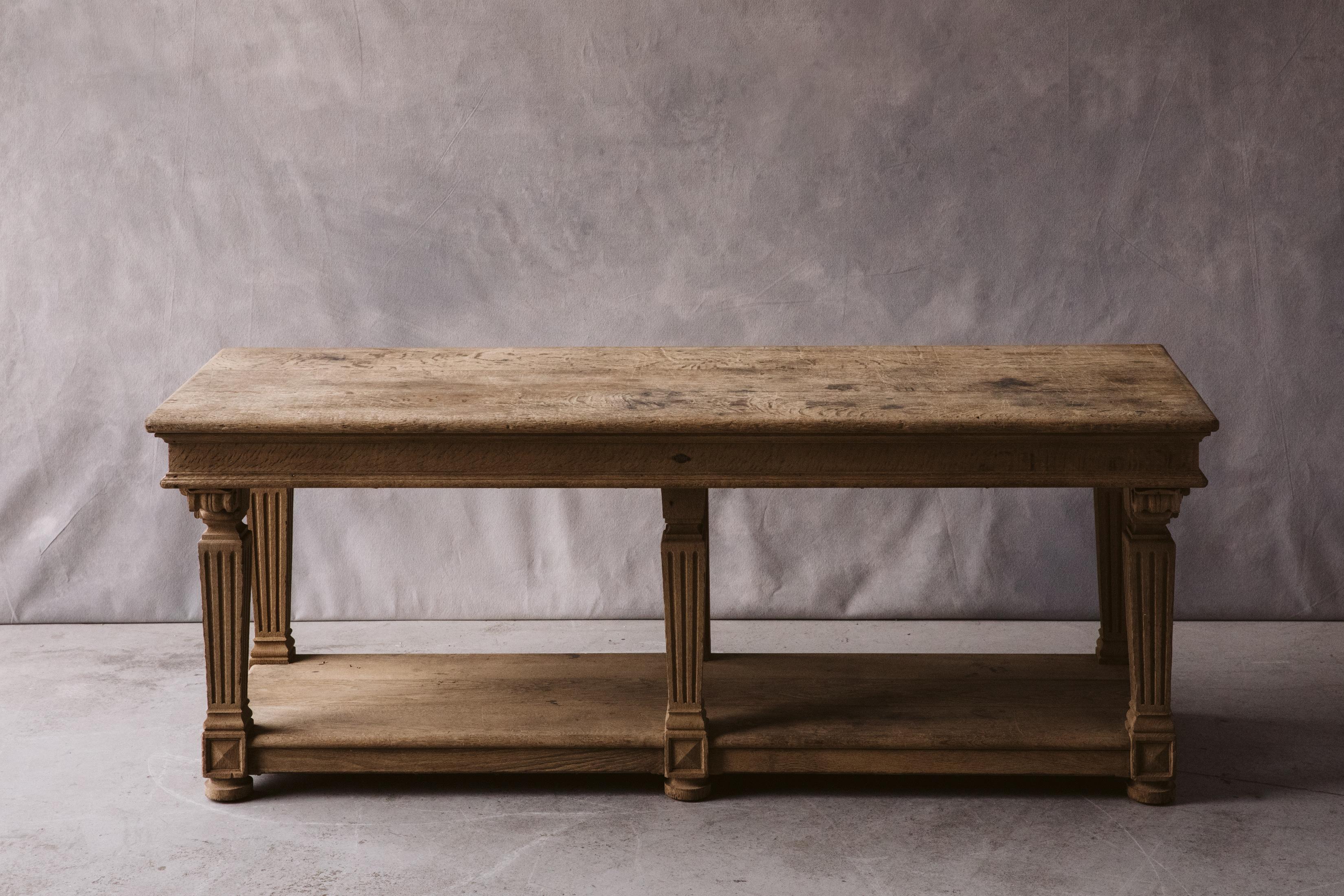 European Solid Oak Console Table from France, Circa 1920
