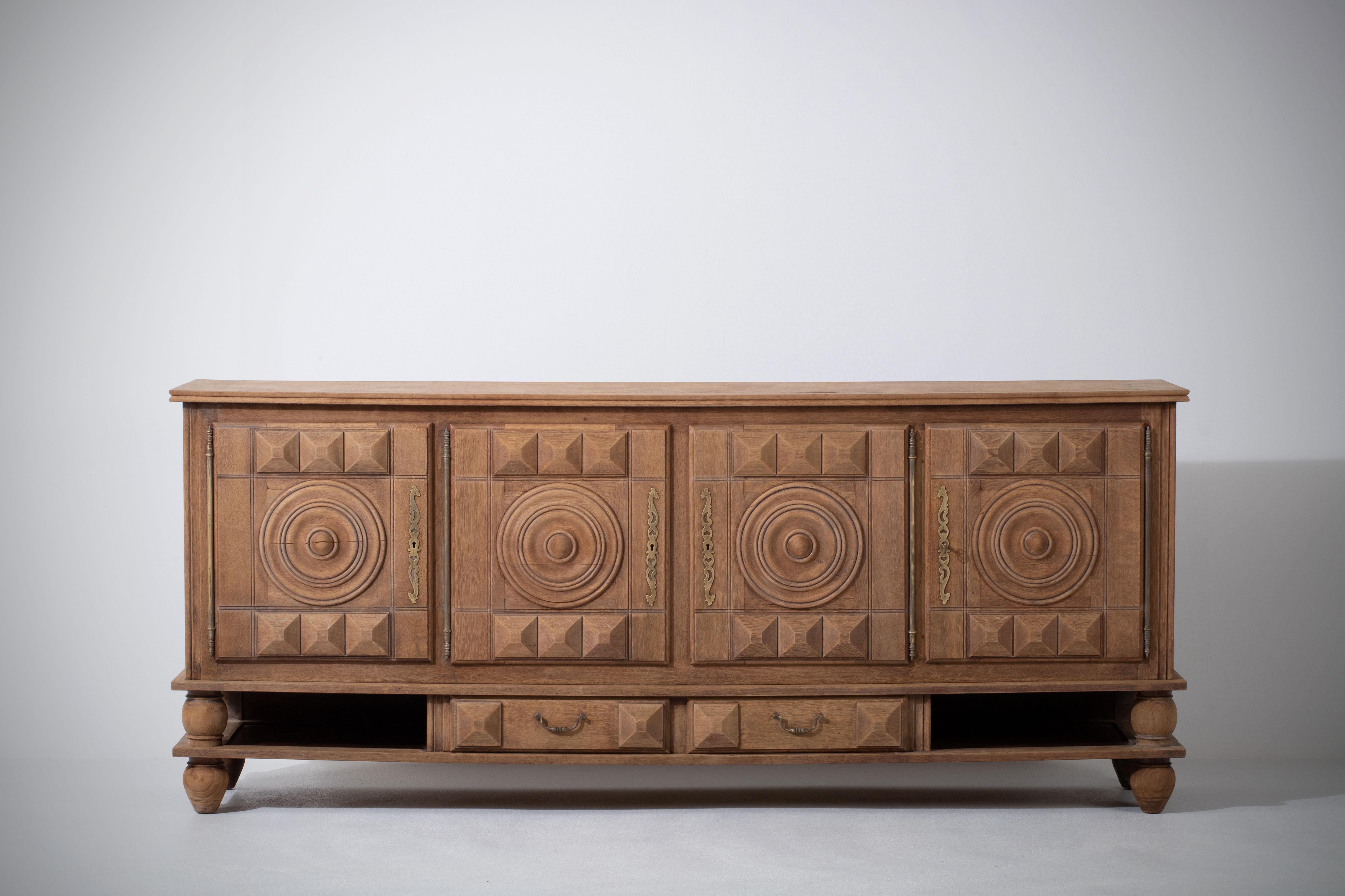 French Solid Oak Credenza, Charles Douduyt, France, 1940s