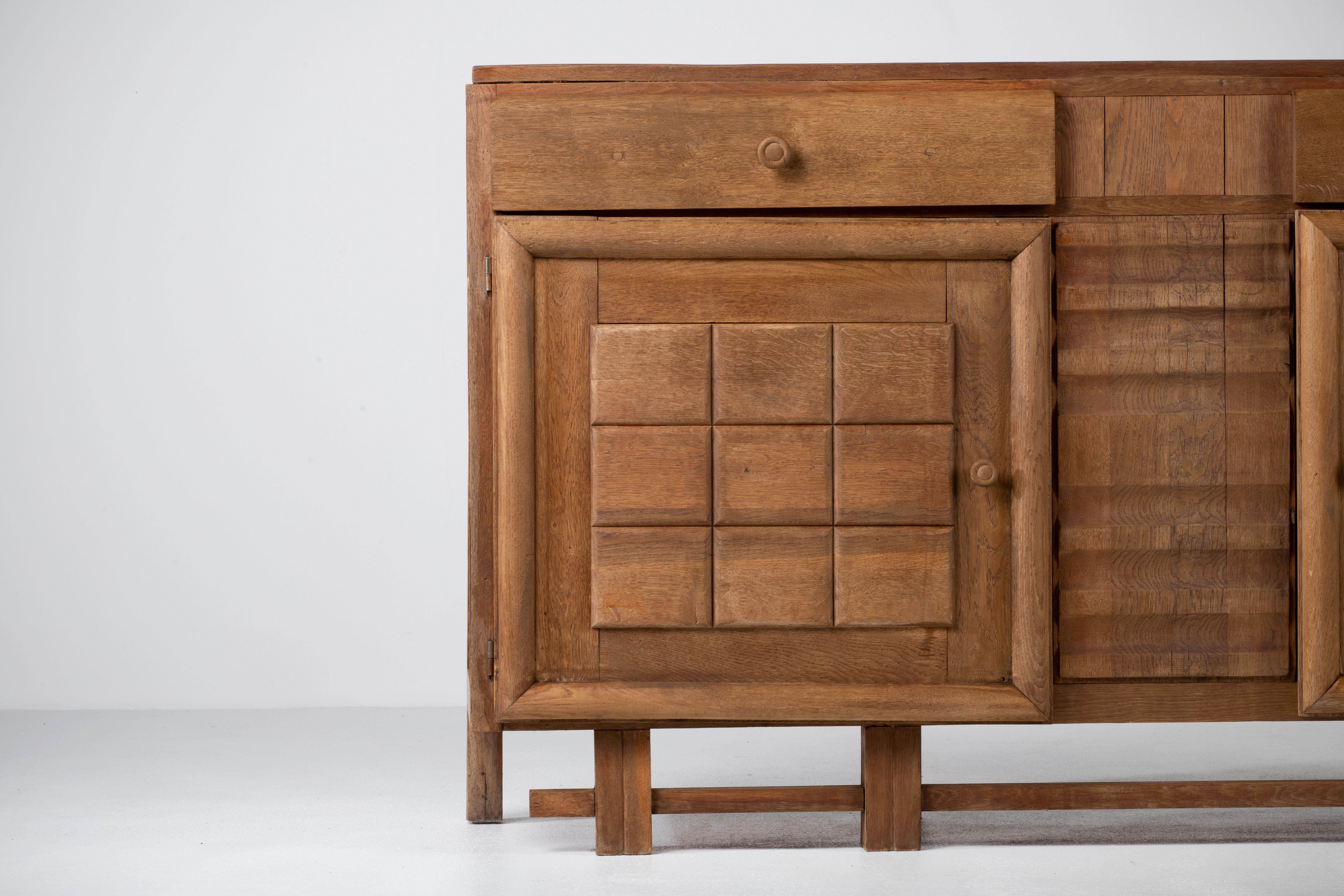 Solid Oak Credenza, France, 1940s For Sale 14